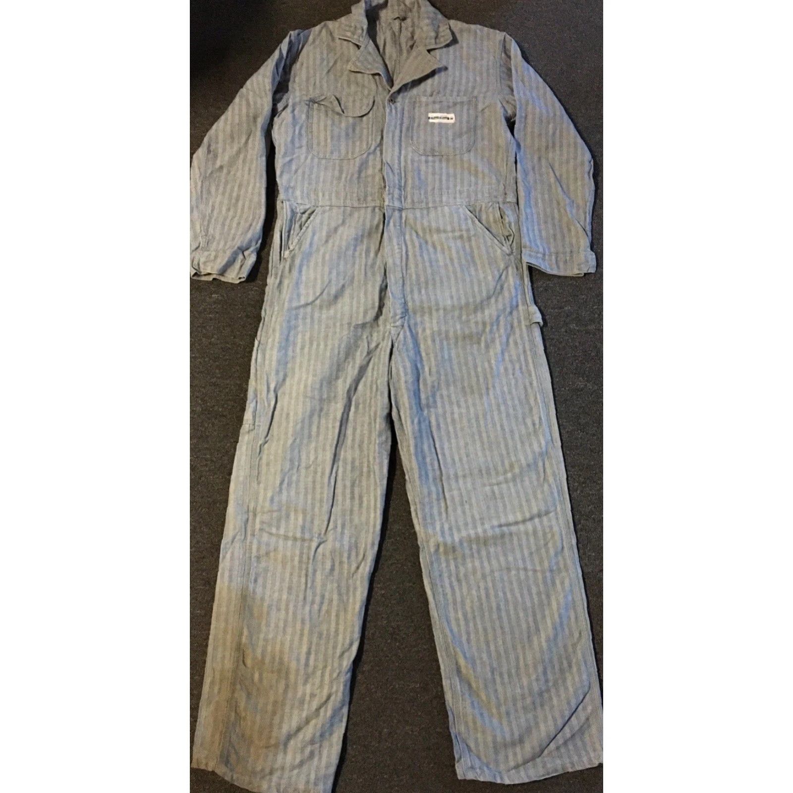 Vintage Vtg 60s Montgomery Ward Faded Distress Herringbone Coveralls 41 USA Biker 50s Size US 41 - 2 Thumbnail