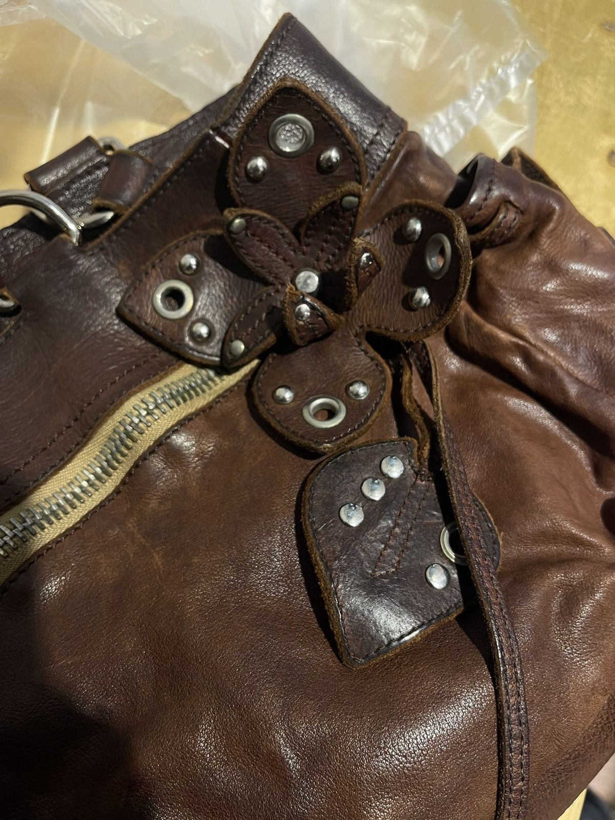 Miu Miu Miu Miu Brown Leather Shoulder Bag Flower Embellishment Size ONE SIZE - 3 Thumbnail
