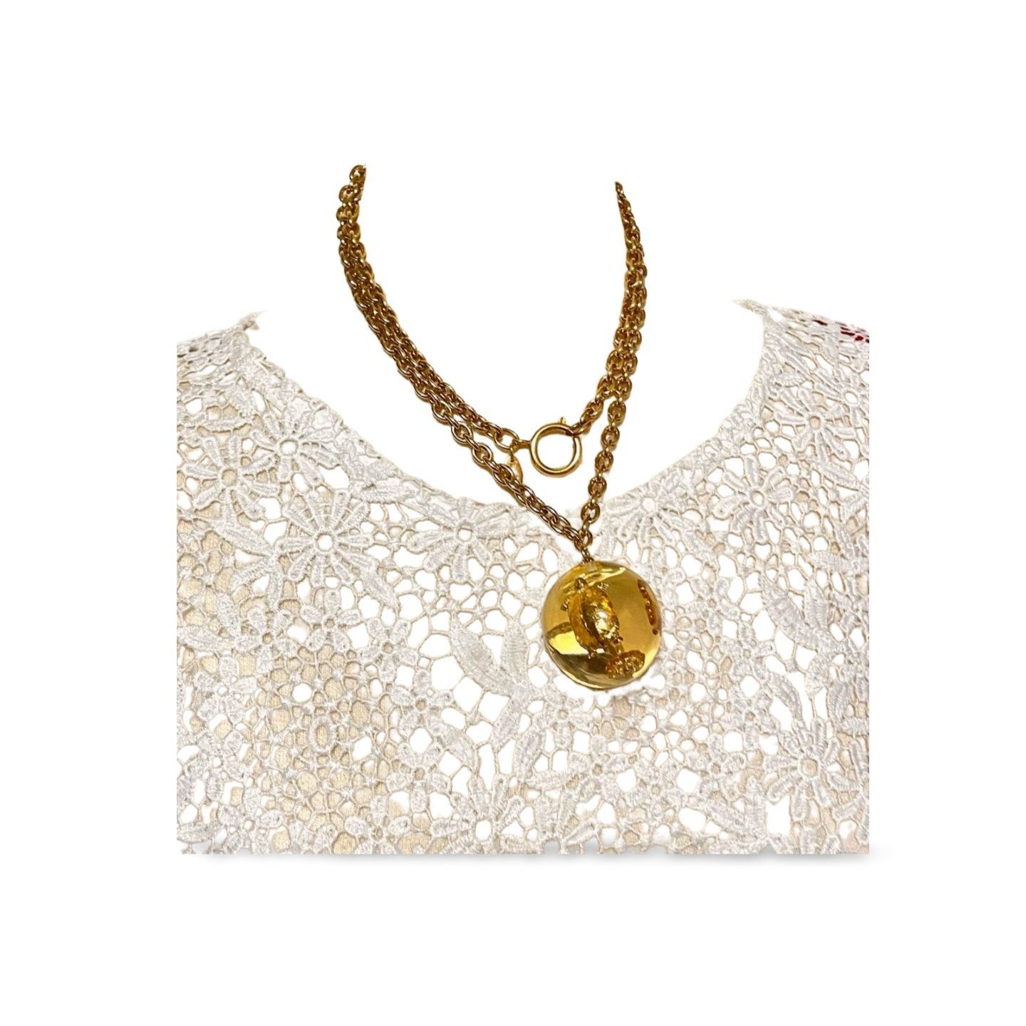 Vintage CHANEL long chain necklace with resin ball top