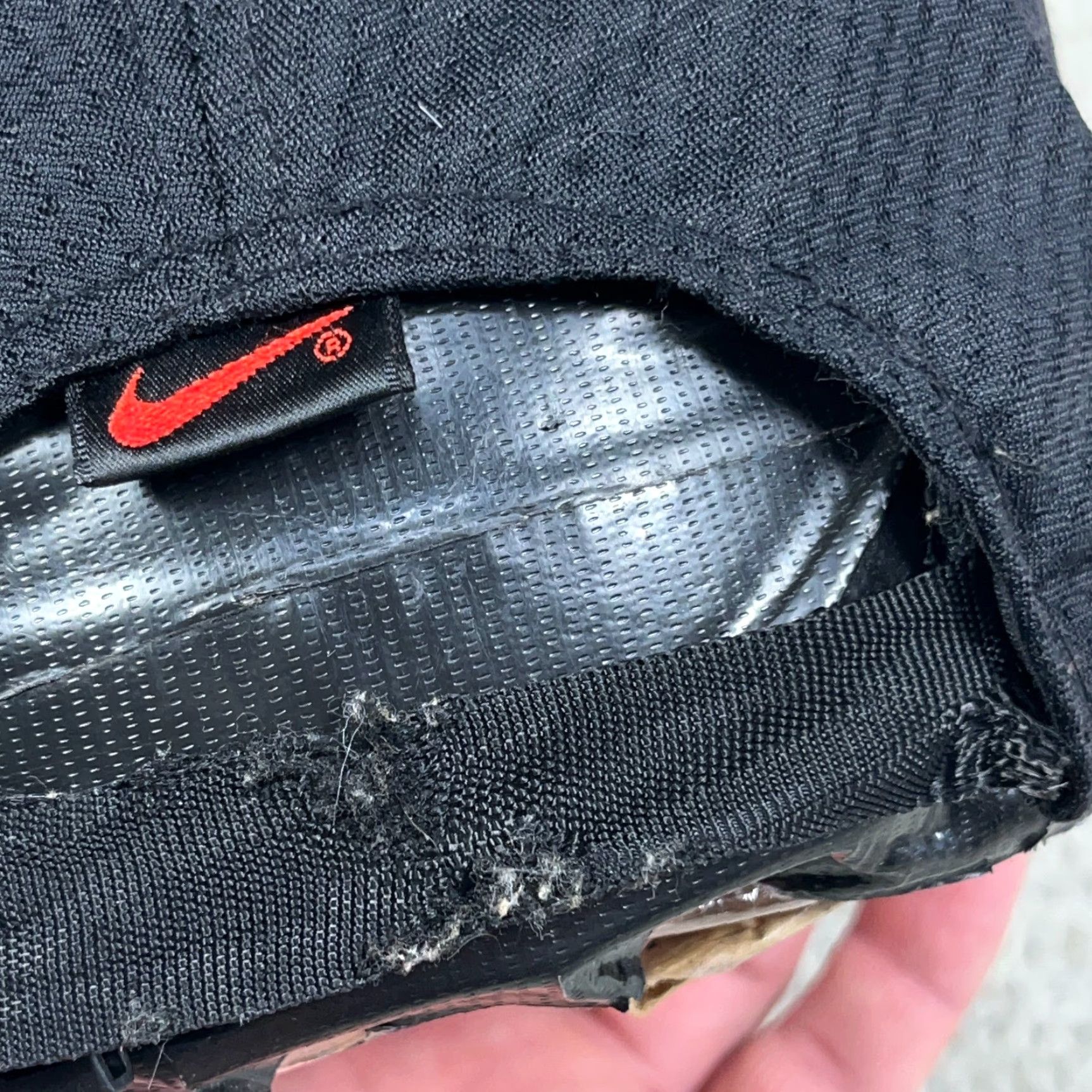 Nike VINTAGE Nike Hat Cap Strap Back Black Center Swoosh Basketball Dad Damaged Size ONE SIZE - 6 Thumbnail