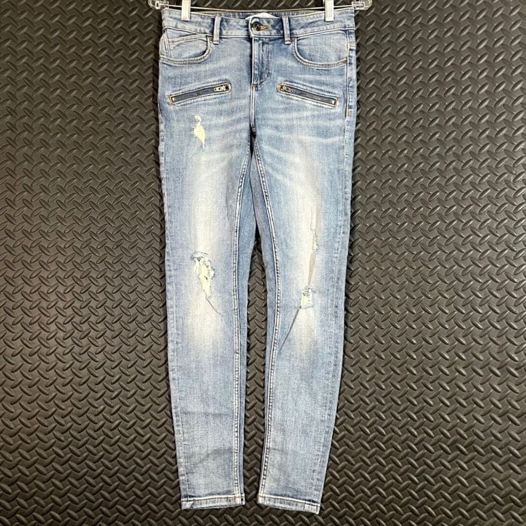 Zara Zara Jeans Women's Blue Skinny Mid Rise Distressed Zipper Pocket Denim Size 4 Size 27" / US 4 / IT 40 - 2 Thumbnail