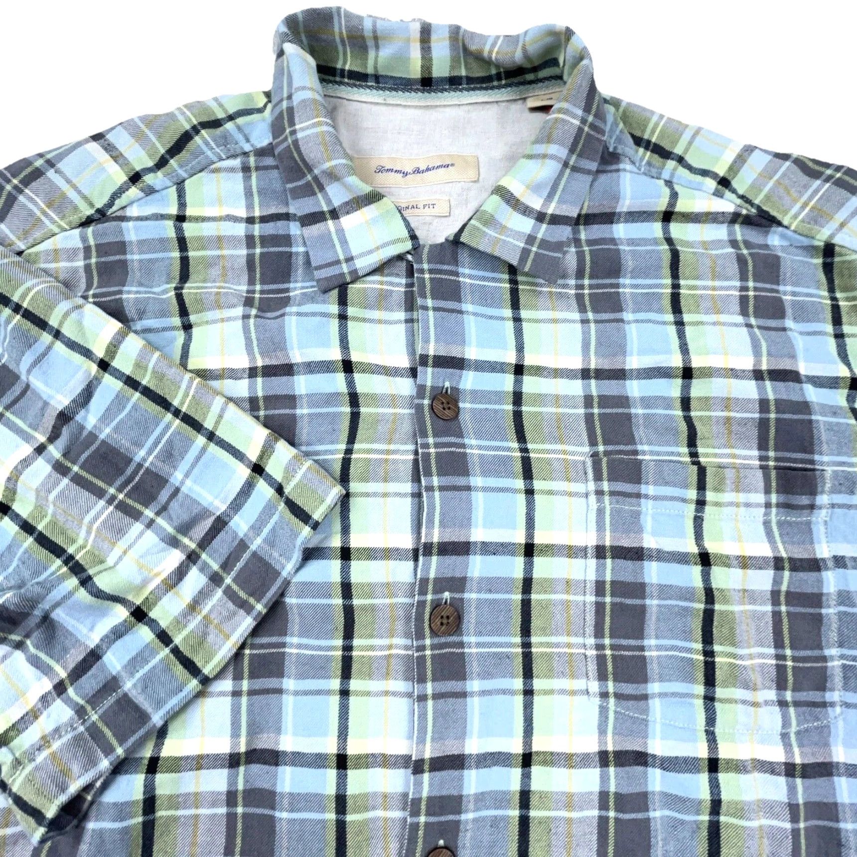 Tommy Bahama Tommy Bahama Shirt Men Large Blue Plaid Silk Button-Up Camp Casual Beach Classic Fashion Shirt Mens Regular Size US L / EU 52-54 / 3 - 3 Thumbnail