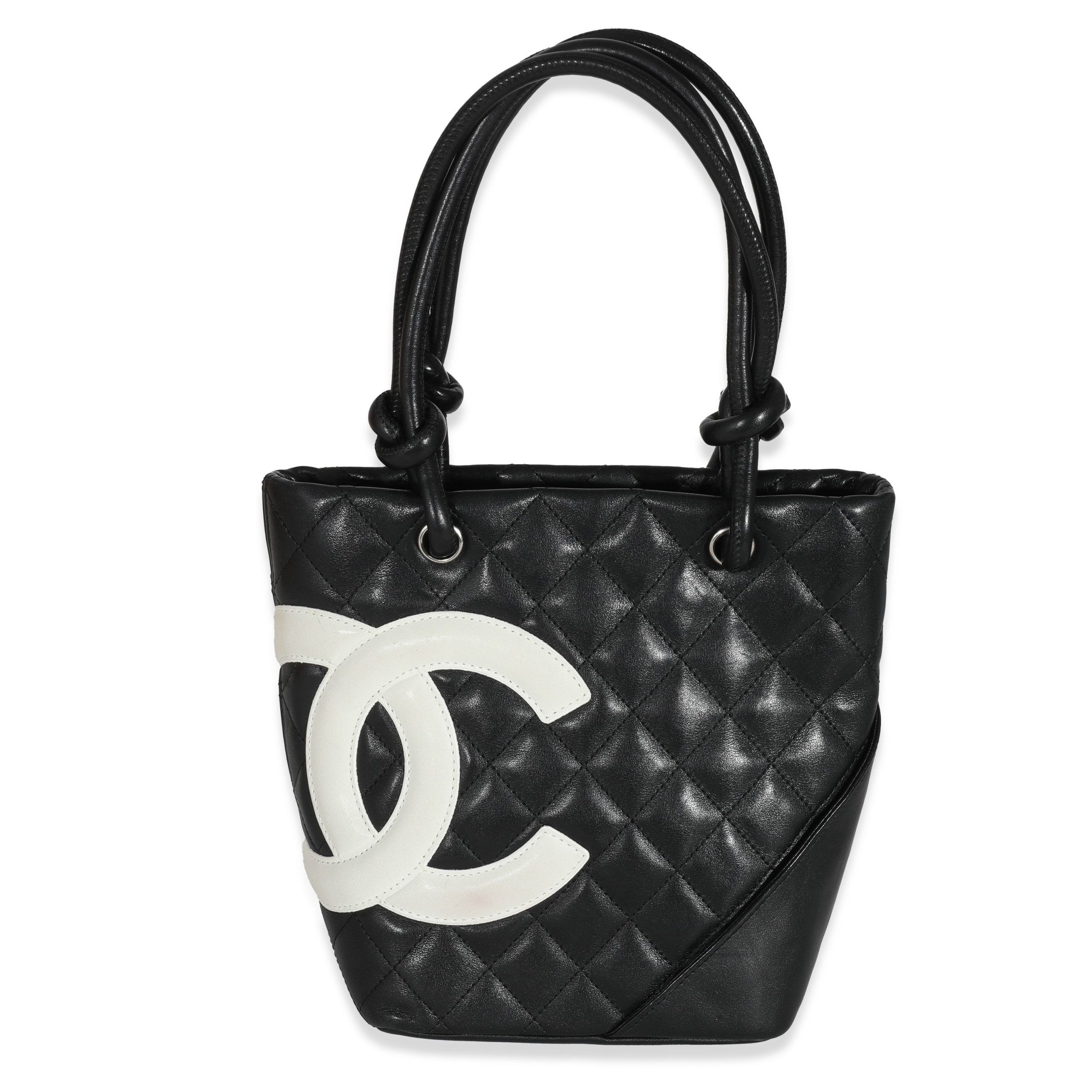 image of Chanel Black White Quilted Lambskin Petite Ligne Cambon Bucket Bag, Women's