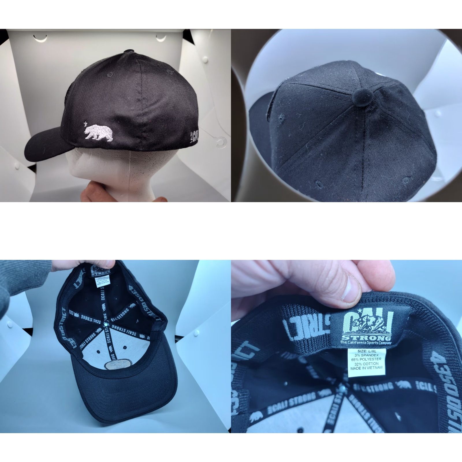 Vintage Cali Strong Fitted Men's Hat Black L/XL Front Badge NWT California Sports Ball Cap Mens Brand Cali Strong Embroidered Badge Back Spellout Bearing Bear Size ONE SIZE - 8 Thumbnail