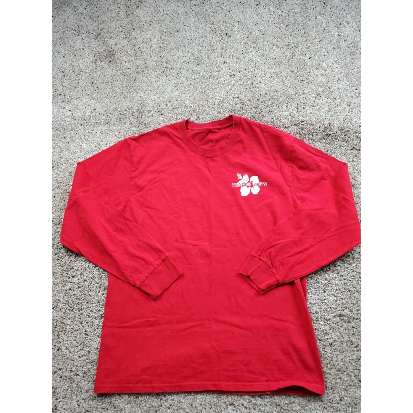 Vintage Trader Joes Shirt Mens L Red Crew Neck Long Sleeve Hibiscus Logo Graphic Print Size US L / EU 52-54 / 3 - 2 Thumbnail