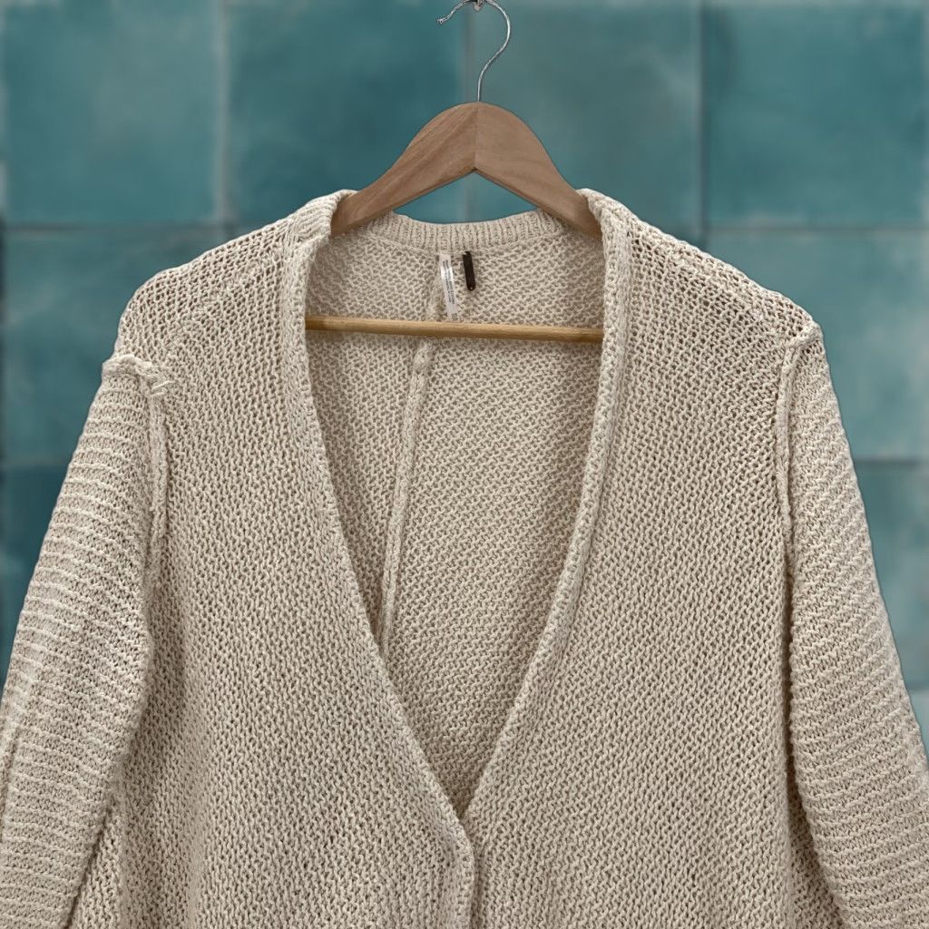 Free People Free People Cardigan Womens XS Ivory Open Knit Drape Pockets Boho Sweater Regular Size XS / US 0-2 / IT 36-38 - 1 Thumbnail