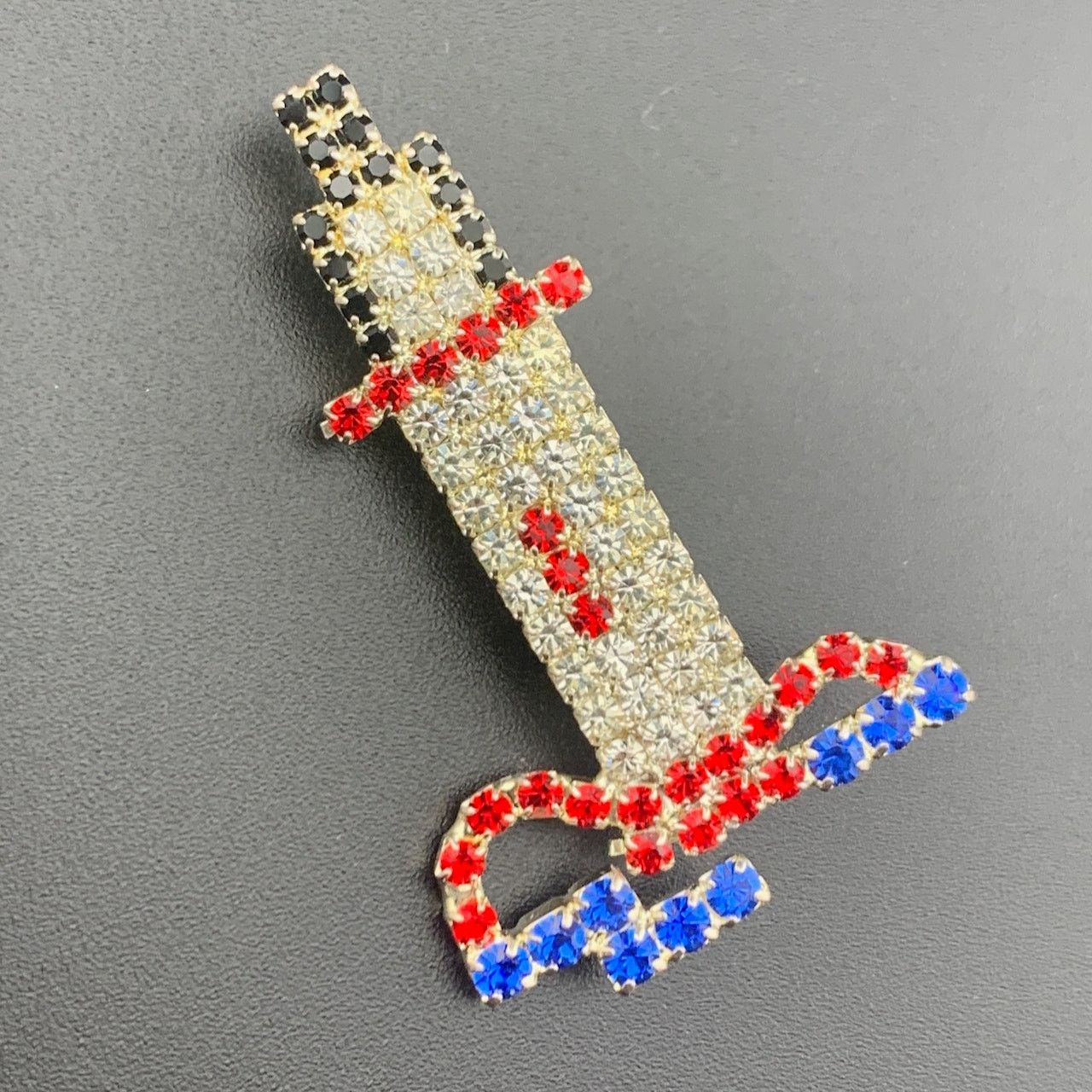 Vintage Vintage Red Blue Rhinestone Lighthouse Candle Brooch 2" Size ONE SIZE - 1 Thumbnail
