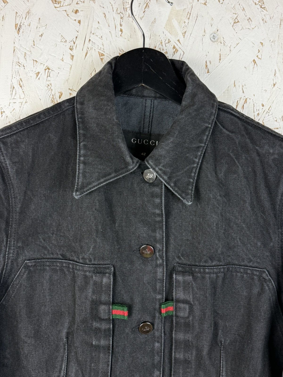 Gucci Gucci Tom Ford AW1999 Web Trim Denim Jacket Black Size 40 Size M / US 6-8 / IT 42-44 - 2 Thumbnail