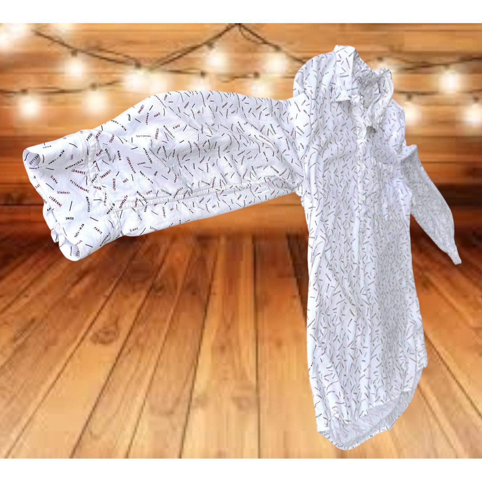 Designer × Vintage Cosmic Blue Love Roll Tab Sleeve Shirt XL White Hi Low New Y Size XL / US 12-14 / IT 48-50 - 4 Thumbnail