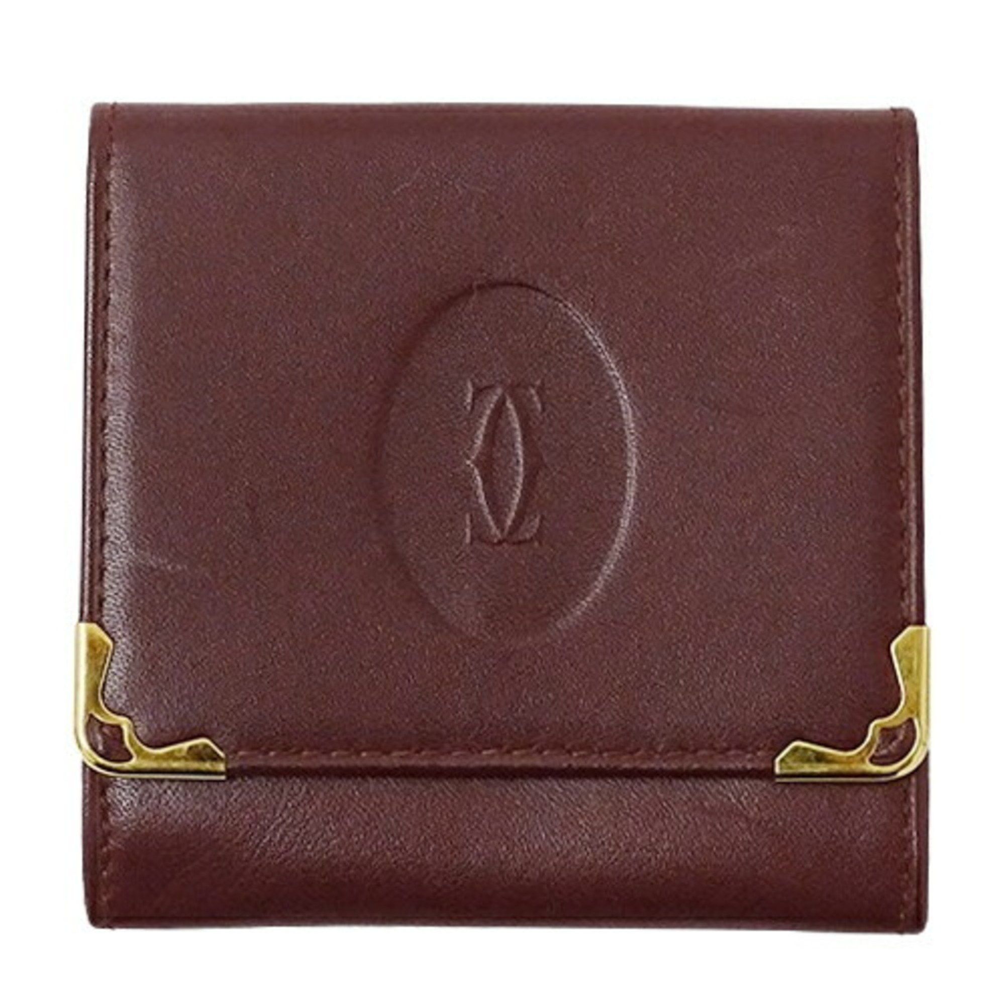 Cartier Wallet For Women And Men, Coin Case, Purse, Must Leather, Bordeaux, Wine Red