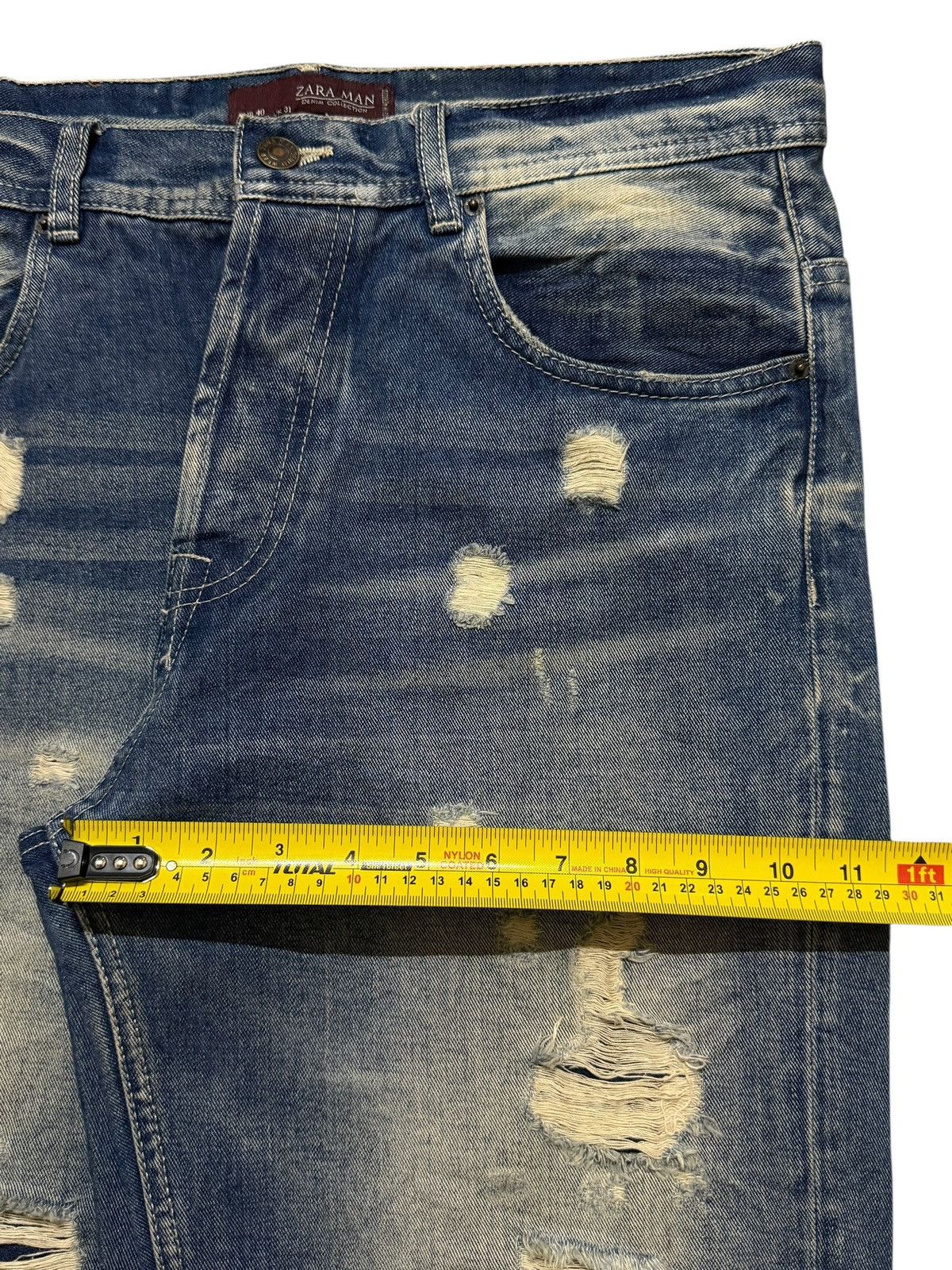 Zara Zara Mens Blue Faded Wash Distressed Destroyed Wide Leg Size US 33 - 10 Thumbnail