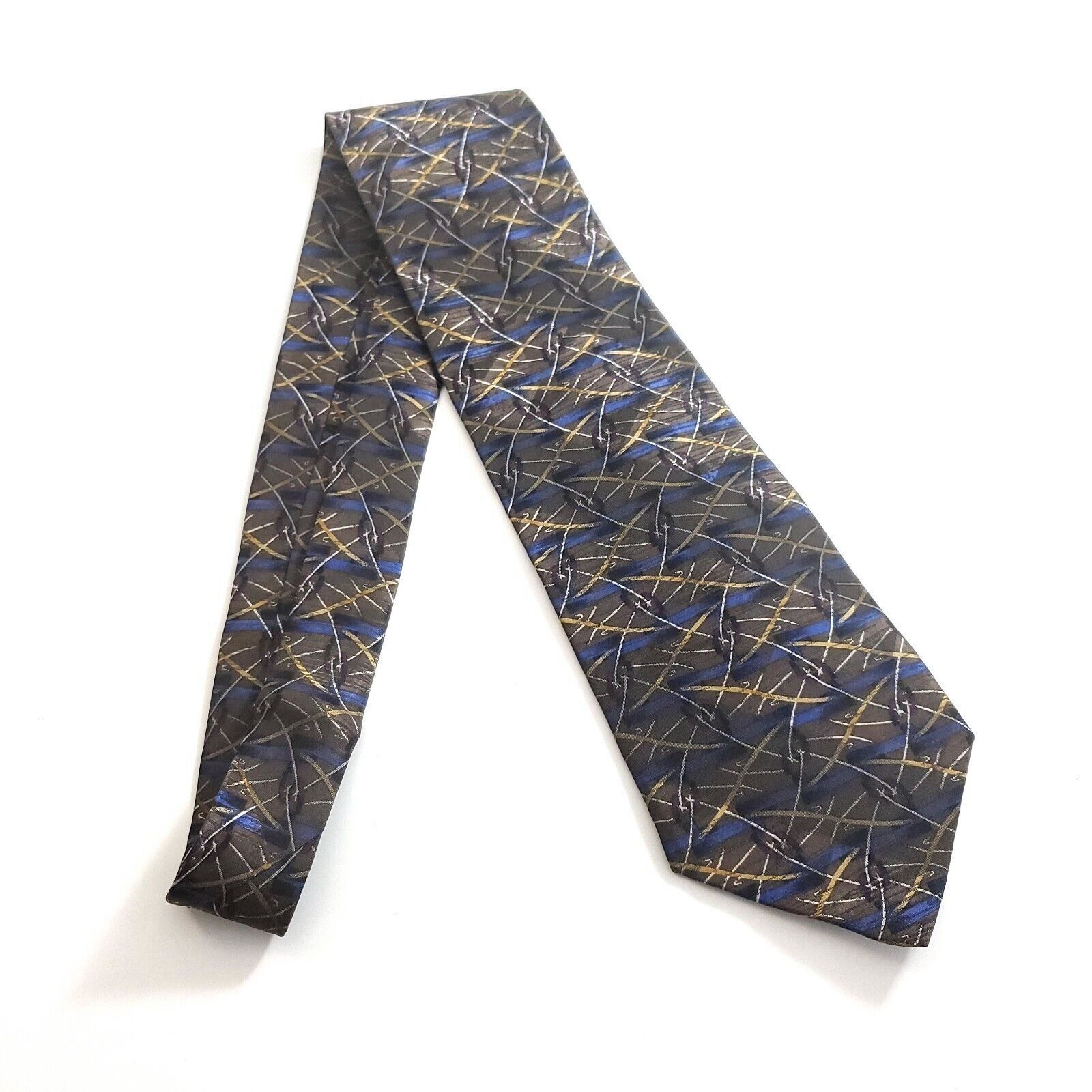 Woodward Woodward Green Tan Blue Abstract Geometric Print Wide Silk T Size ONE SIZE - 6 Thumbnail
