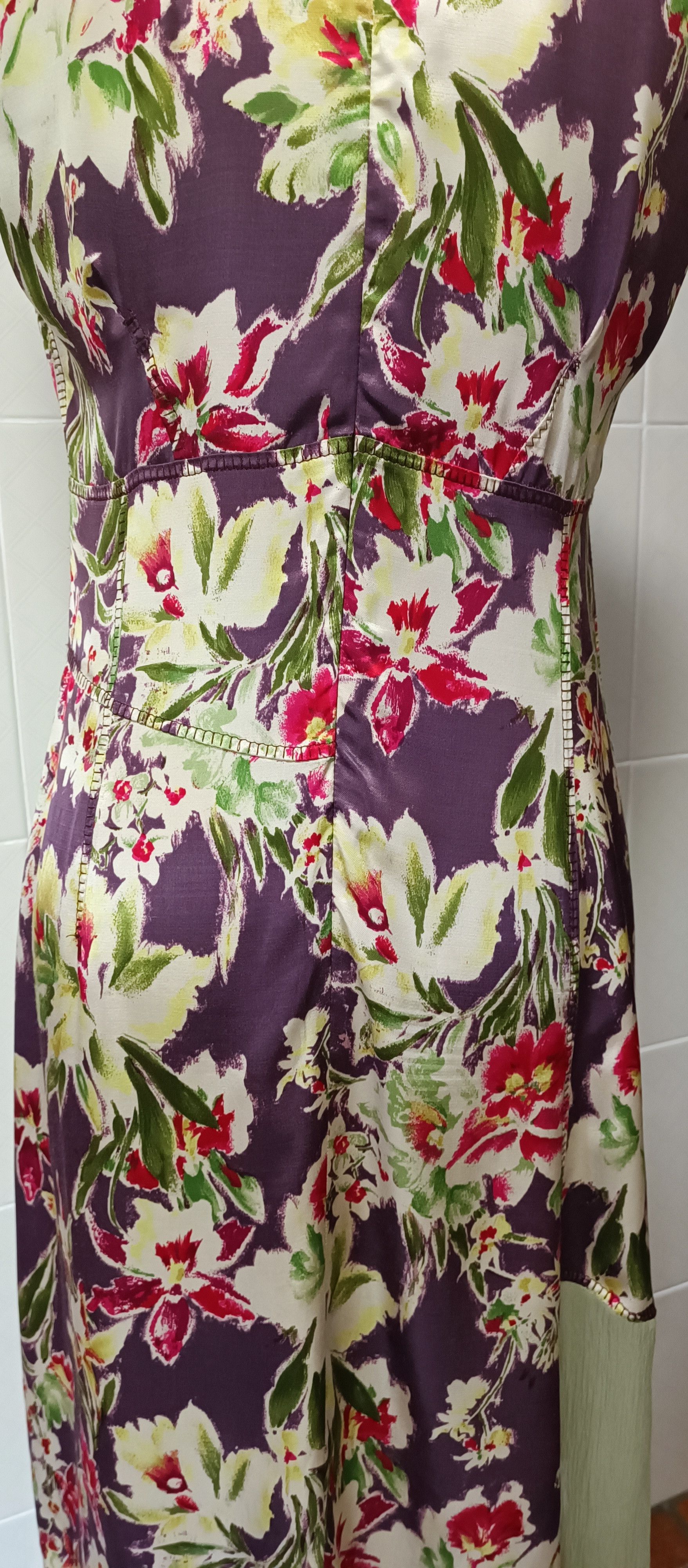 Jean Paul Gaultier 2000's - satin dark purple and floral midi dress Size M / US 6-8 / IT 42-44 - 16 Thumbnail