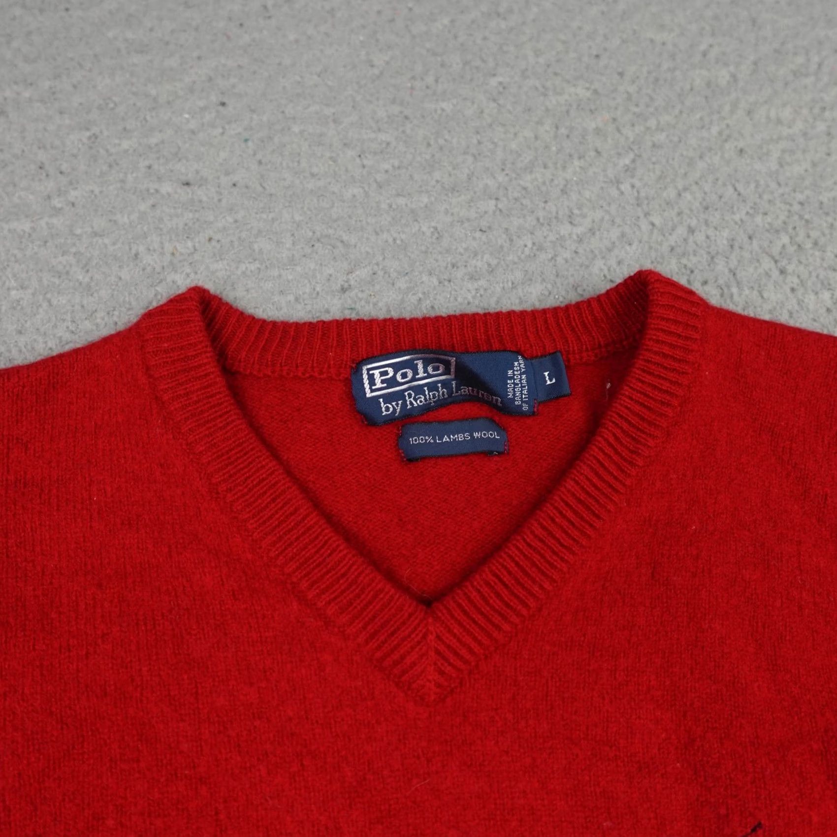 Polo Ralph Lauren VINTAGE Polo Ralph Lauren Sweater Mens Large Red V Neck Pullover Knit Lambswool Wool Size US L / EU 52-54 / 3 - 4 Thumbnail