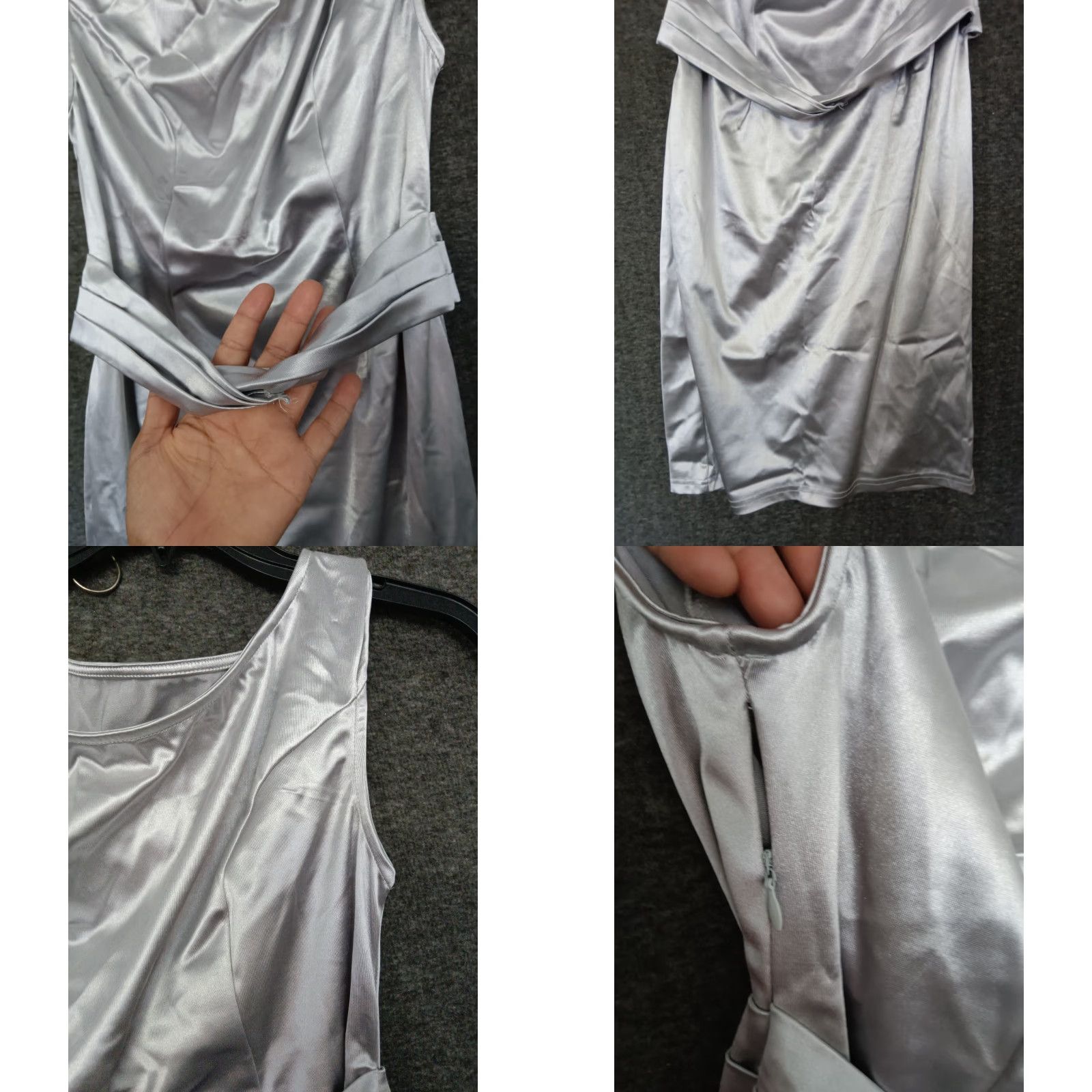 Vintage Dress Women's M Metallic Gray Ruched Party Midi Sleeveless Wrap Belt - Unbranded - Sheath - Regular - Gray - Dress Size M / US 6-8 / IT 42-44 - 8 Thumbnail