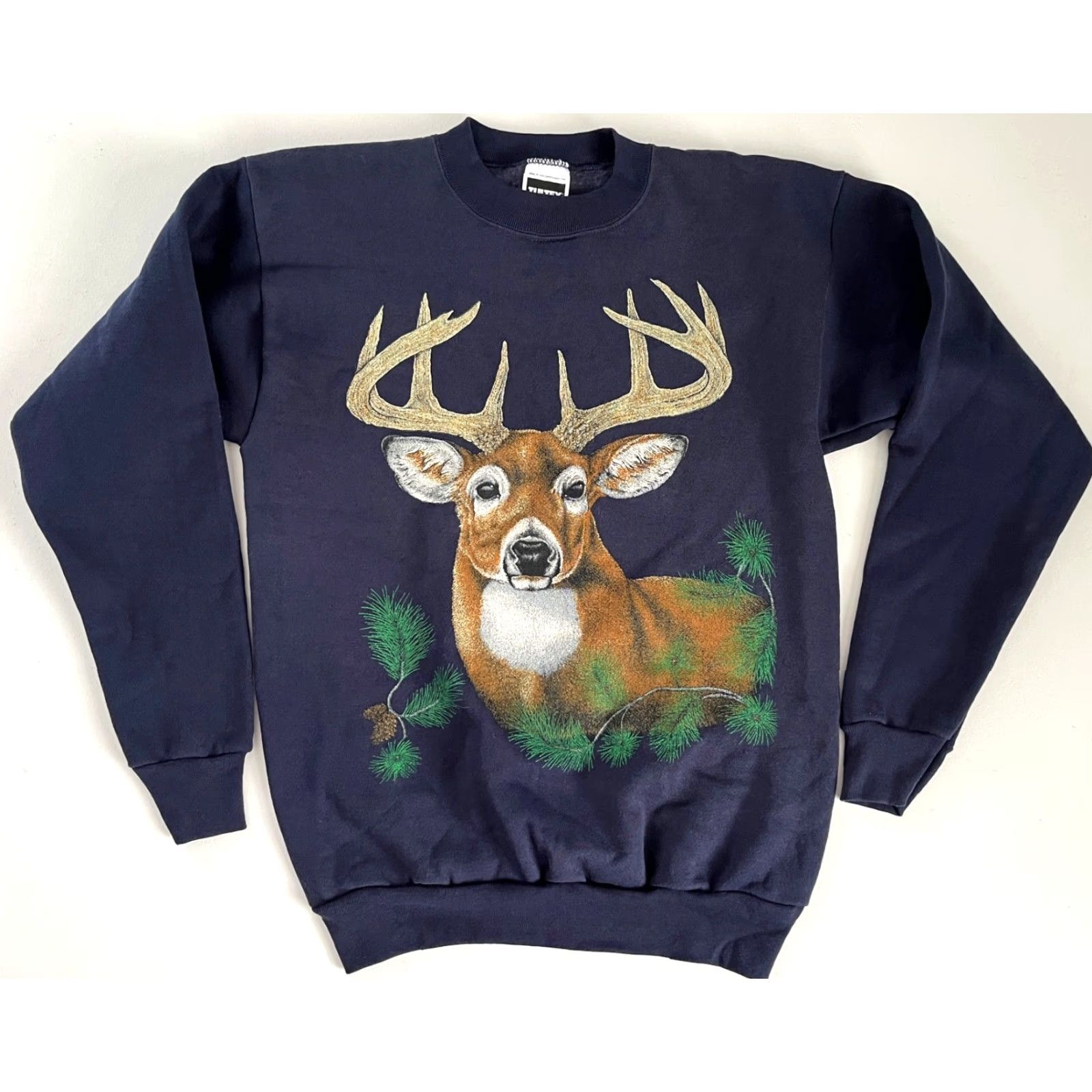 Tultex VINTAGE Tultex Unisex Adults Sweatshirt Crewneck Pullover 90s Navy Whitetail Deer Graphic Print Size L US Made in USA Mens Womens Size US L / EU 52-54 / 3 - 3 Thumbnail