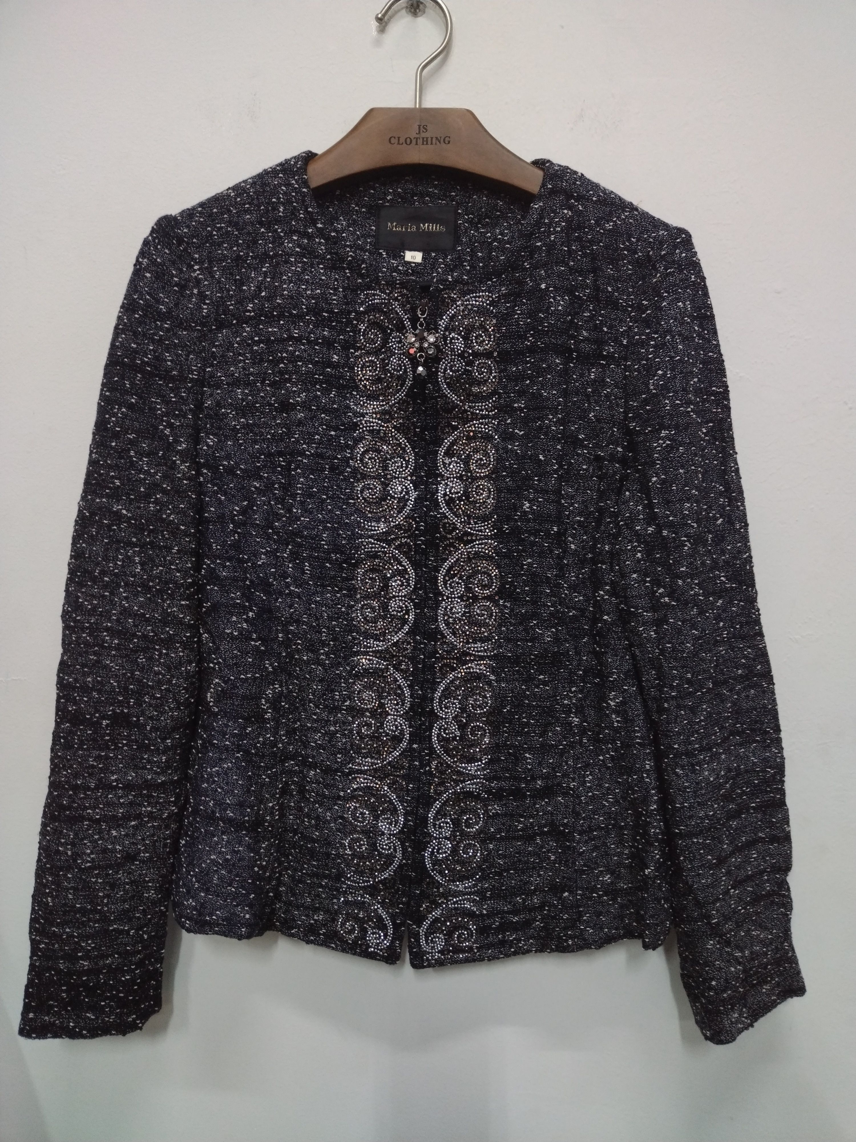 Homespun Knitwear RARE maria mills tweed collarless wool + rayon zipper Jacket Size S / US 4 / IT 40 - 1 Thumbnail