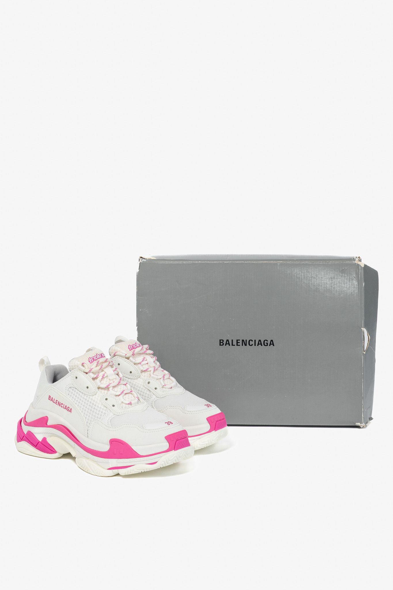 Balenciaga Balenciaga Triple S White Fluo Pink Chunky Low-Top Sneakers Size US 8.5 / IT 38.5 - 13 Thumbnail