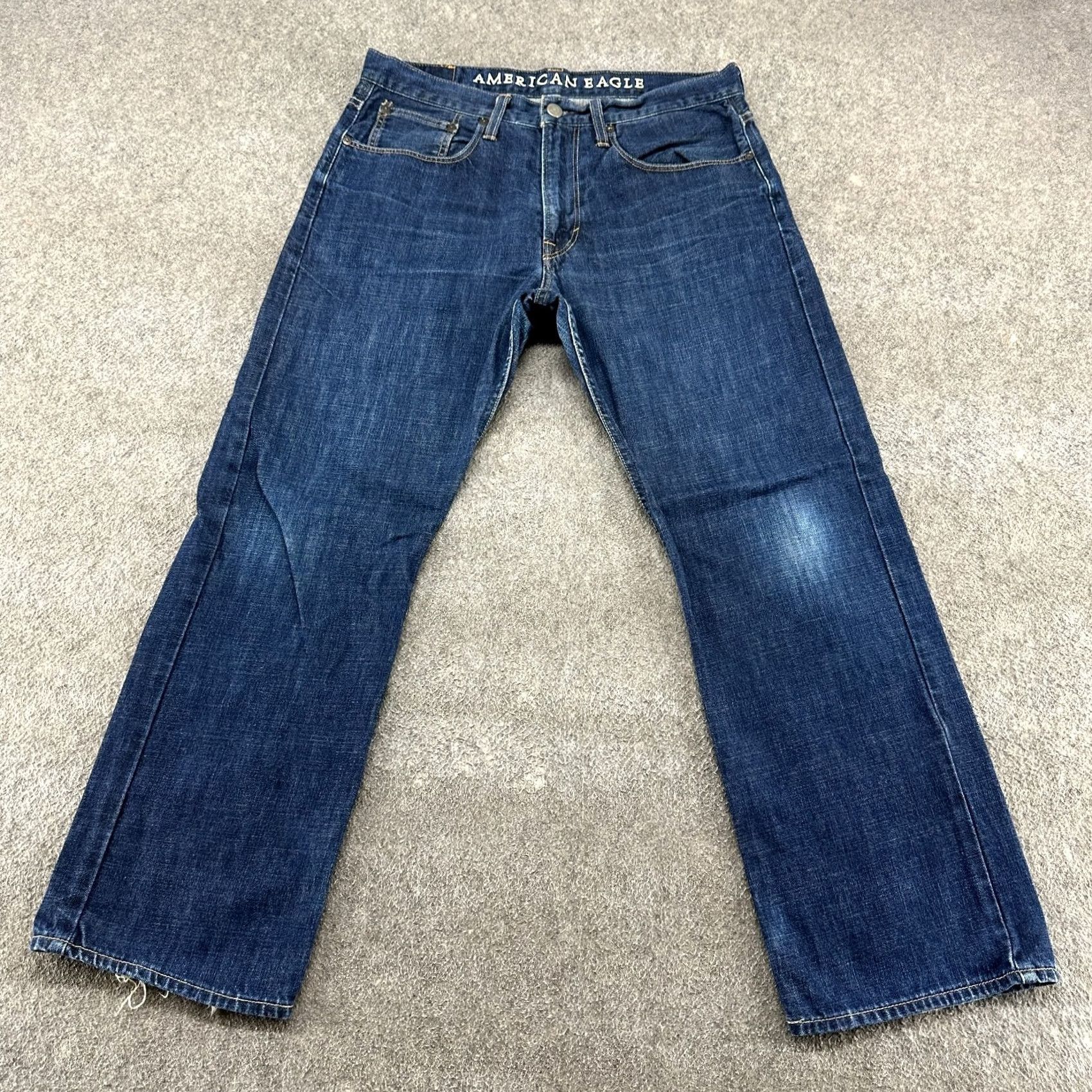 American Eagle Outfitters American Eagle Jeans Mens 34x30 Blue Relaxed Straight Dark Wash Denim Distressed Size US 34 / EU 50 - 4 Thumbnail
