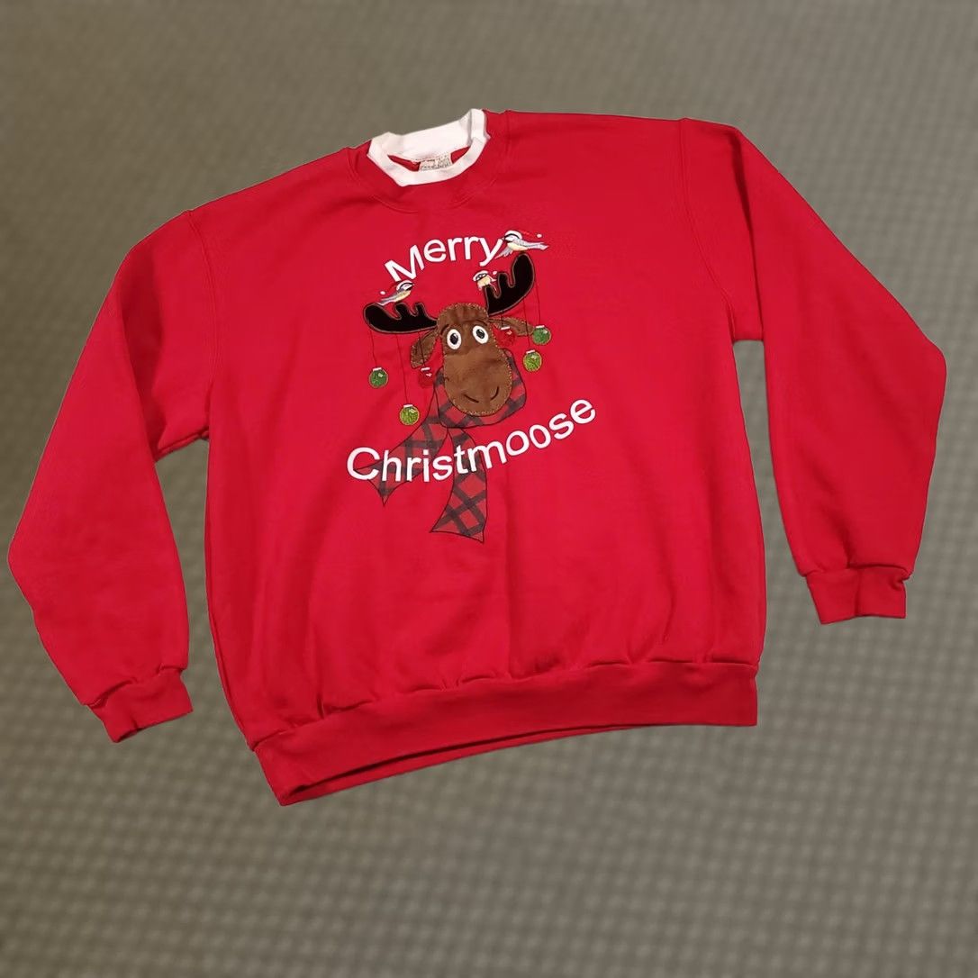 Vintage VINTAGE Top Stitch Merry Christmoose Sweatshirt Women's XL Red Christmas Moose Novelty Pullover Size XL / US 12-14 / IT 48-50 - 1 Thumbnail