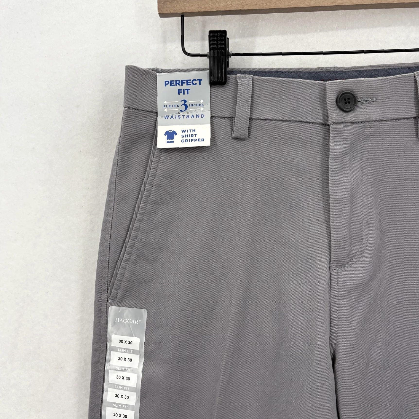 Haggar VINTAGE? wait no Haggar Premium Comfort Khaki Pants Mens 30x30 Gray Slim Fit Stretch Casual NWT Size US 30 / EU 46 - 3 Thumbnail