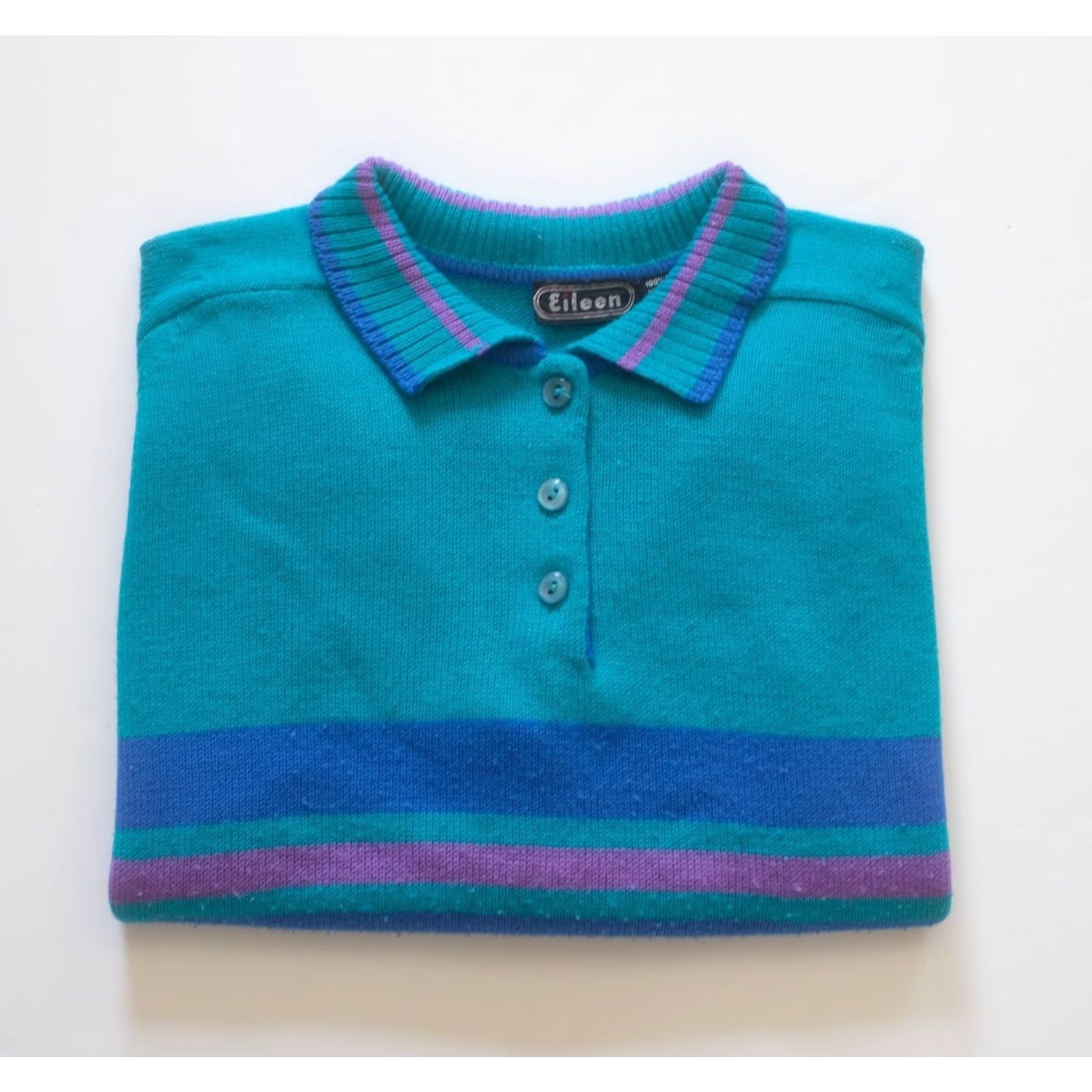 Eileen Fisher VINTAGE EILEEN POLAND MADE SWEATSHIRT GREEN STRIPED ACRYLIC WOMEN SZ M Size US M / EU 48-50 / 2 - 6 Thumbnail