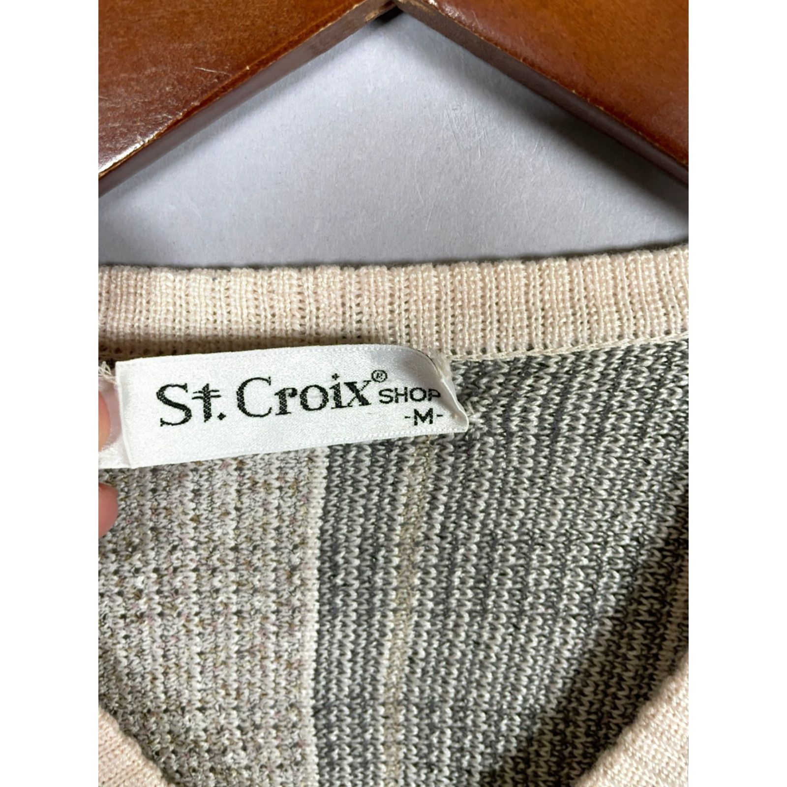 Vintage St. Croix Textured Cotton Deep V-Neck Sweater Medium Gray Ivory Knit Size US M / EU 48-50 / 2 - 3 Thumbnail