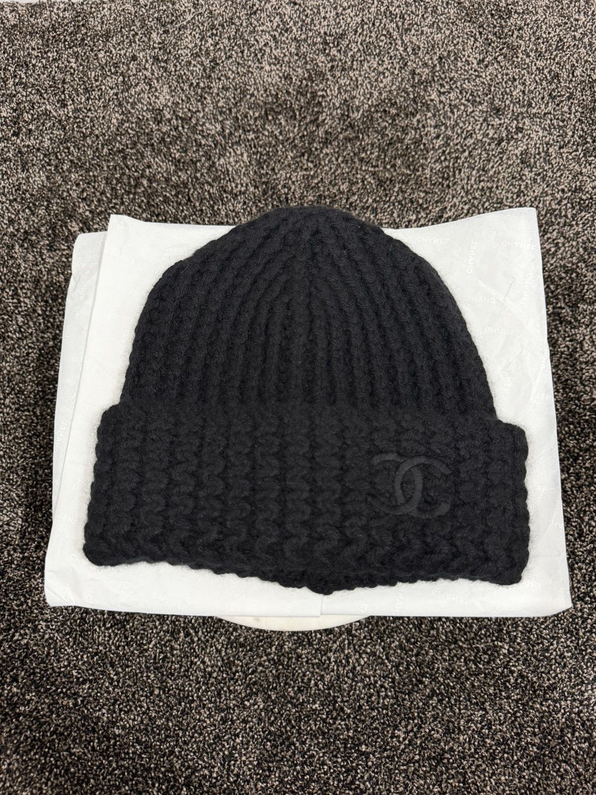 Chanel Chanel Cashmere Triple Black Big CC Logo Knit Beanie Hat Size ONE SIZE - 8 Thumbnail