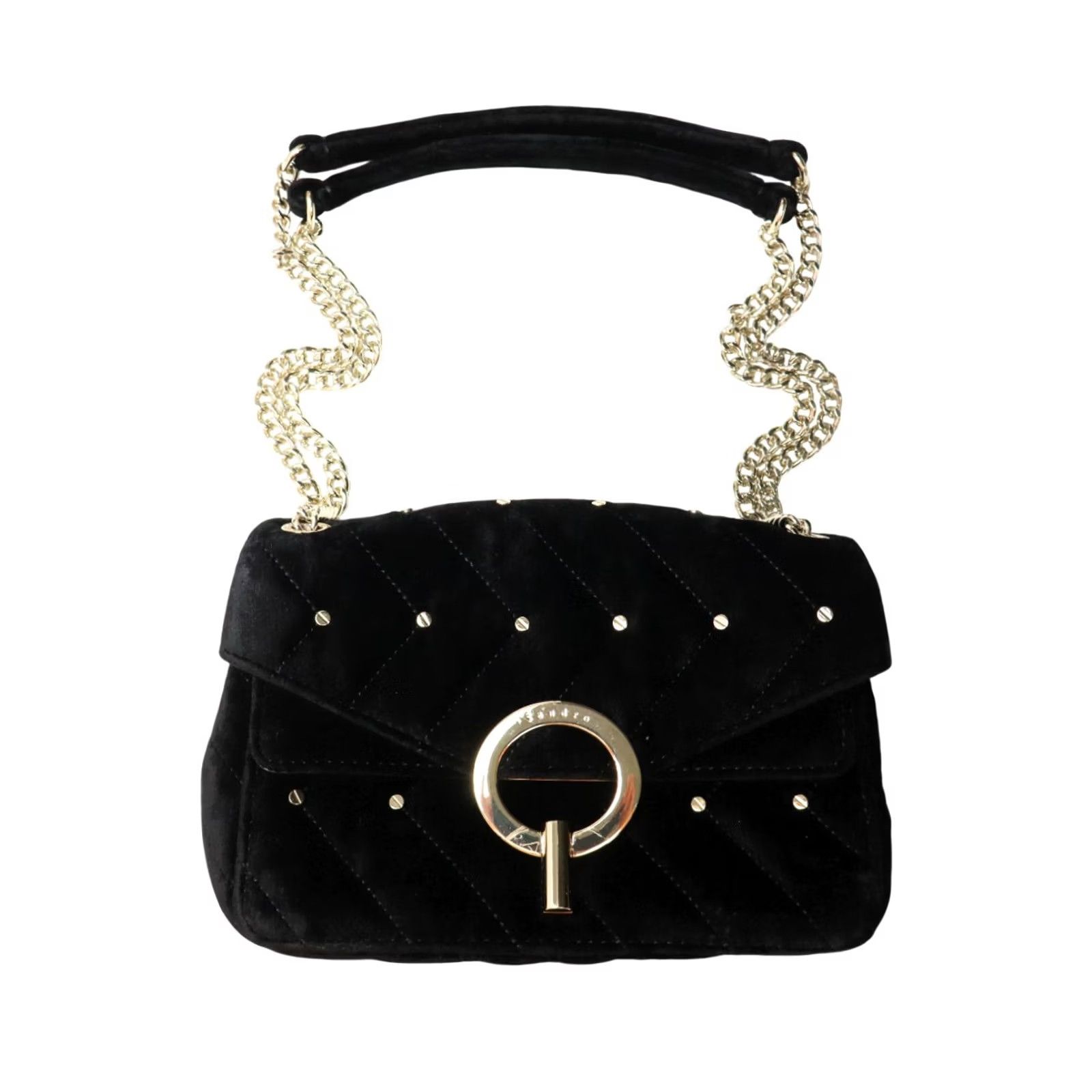 Sandro Sandro Yza Bag Womens ONE SIZE Velvet Studded Quilted Gold Buckle Chain Strap Size ONE SIZE - 2 Thumbnail