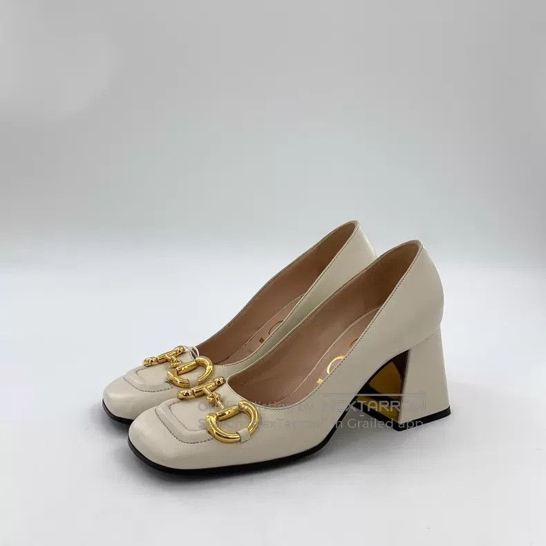 Gucci Gucci Beige horse buckle thick high-hoeled Mary Jane shoes Size US 5.5 / IT 35.5 - 1 Thumbnail