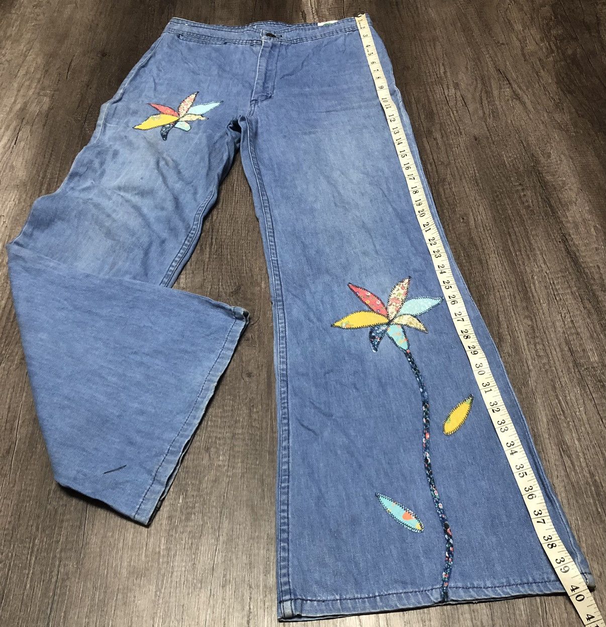 Hysteric Glamour × Vintage Vintage Miss Texwood Flared Jeans Flower Patches Design Size 29" - 19 Thumbnail