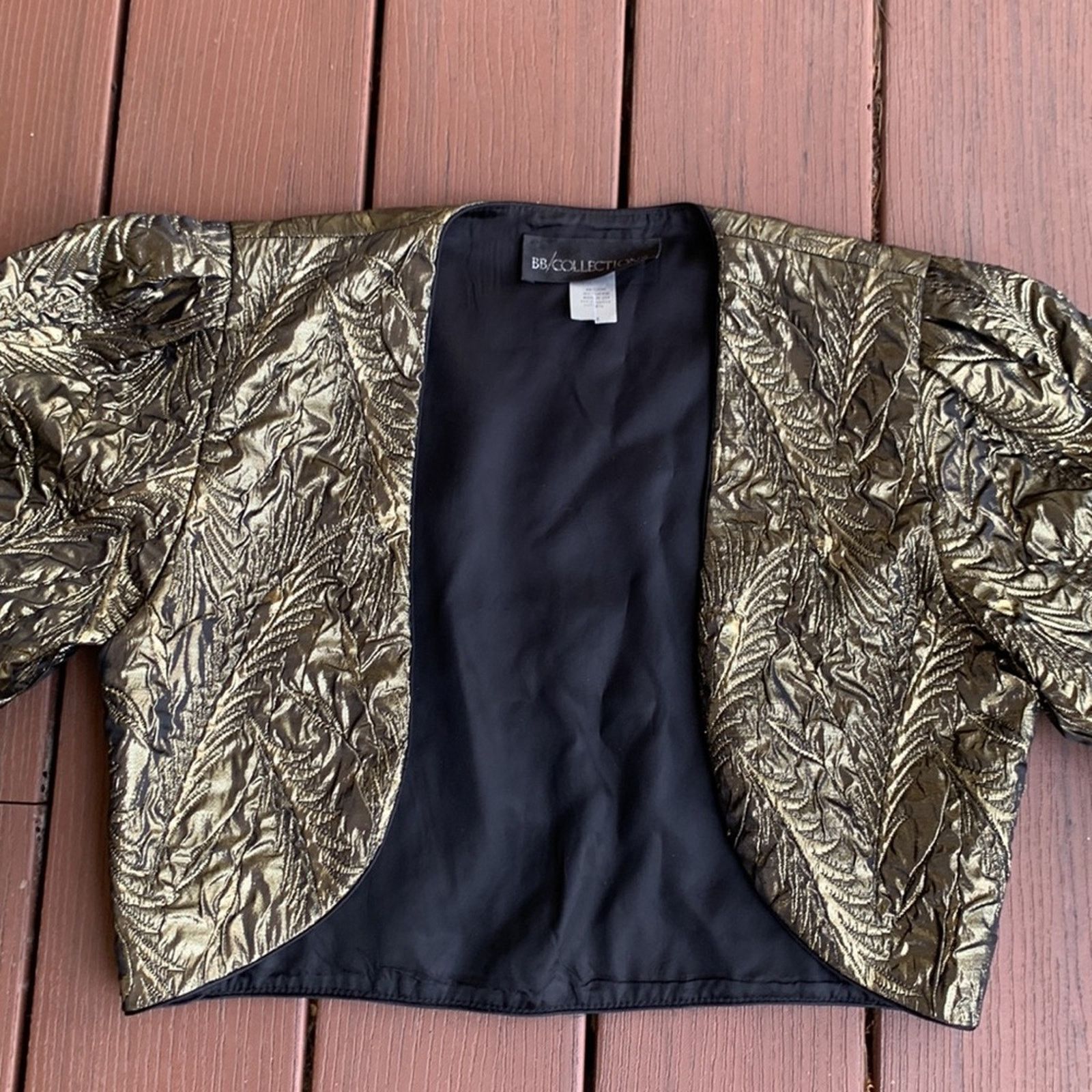 Vintage 80’s metallic bronze puff sleeve cropped quilt bolero shrug Size M / US 6-8 / IT 42-44 - 10 Thumbnail