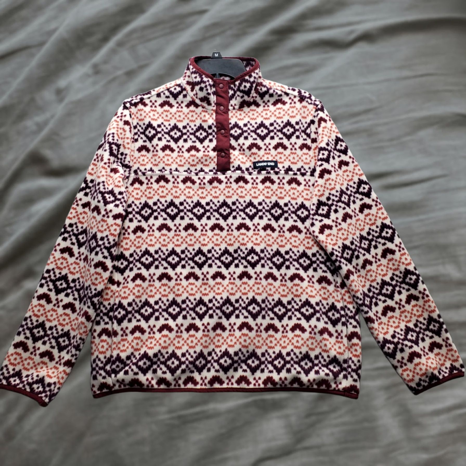 Lands' End Lands' End Heritage Fleece Sweater Women M Multi Fair Isle 1/4 Snap Pullover EUC Size M / US 6-8 / IT 42-44 - 1 Thumbnail