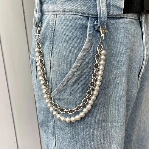 Jewelry Pearl Waist Wallet Chain, Double Layered Pants Chain Size ONE SIZE - 6 Thumbnail