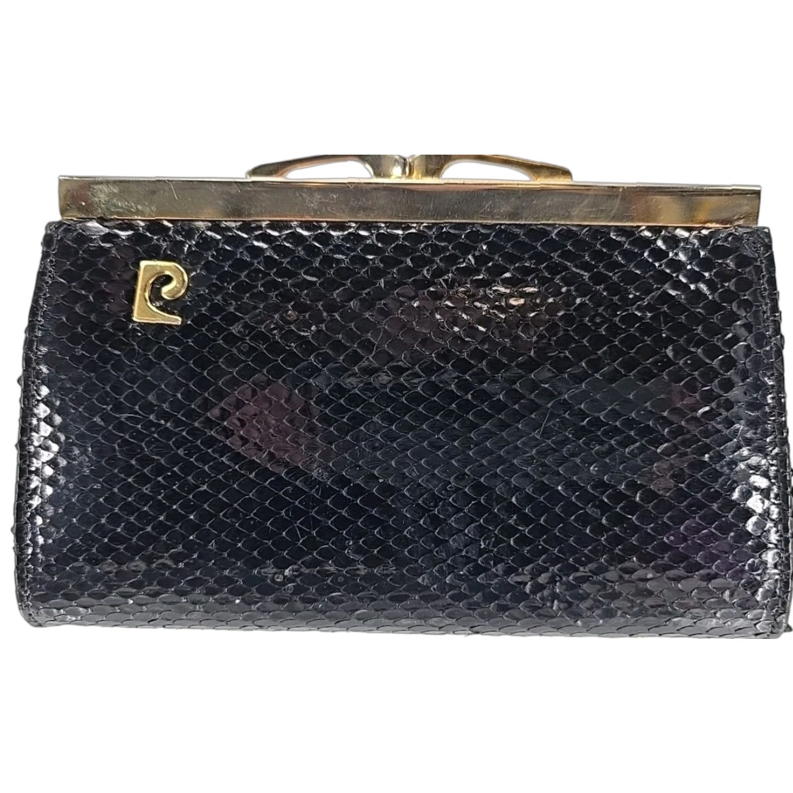 Pierre Cardin Vtg Pierre Cardin Coin Purse Clasp Money Pouch Wallet Snakeskin Black - 1970s - Pierre Cardin - Women - Leather - Decade 1970s - Vintage Coin Purse Size ONE SIZE - 1 Thumbnail