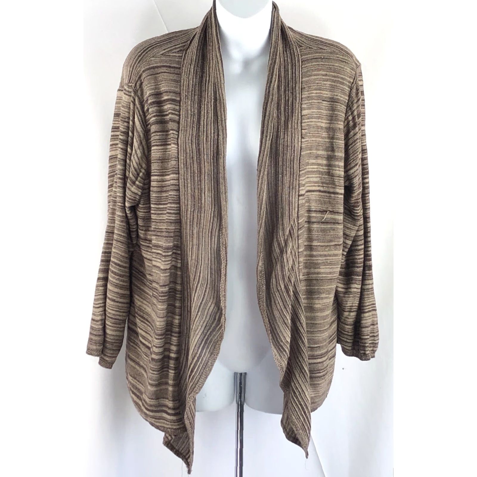 Vintage VINTAGE Notations Cardigan Sweater 1X Brown Stripe Shawl Collar Bohemian Grunge Women Size XL / US 12-14 / IT 48-50 - 5 Thumbnail