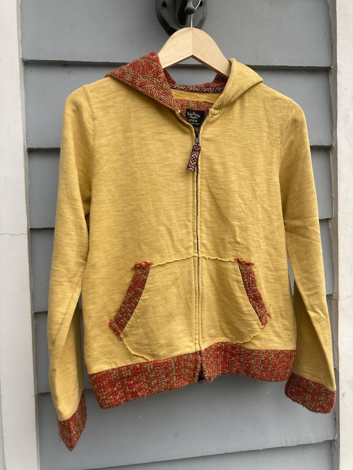 If Six Was Nine Exclusive Styled Japanese Brand Yellow Half Knit Hoodie Size US M / EU 48-50 / 2 - 7 Thumbnail