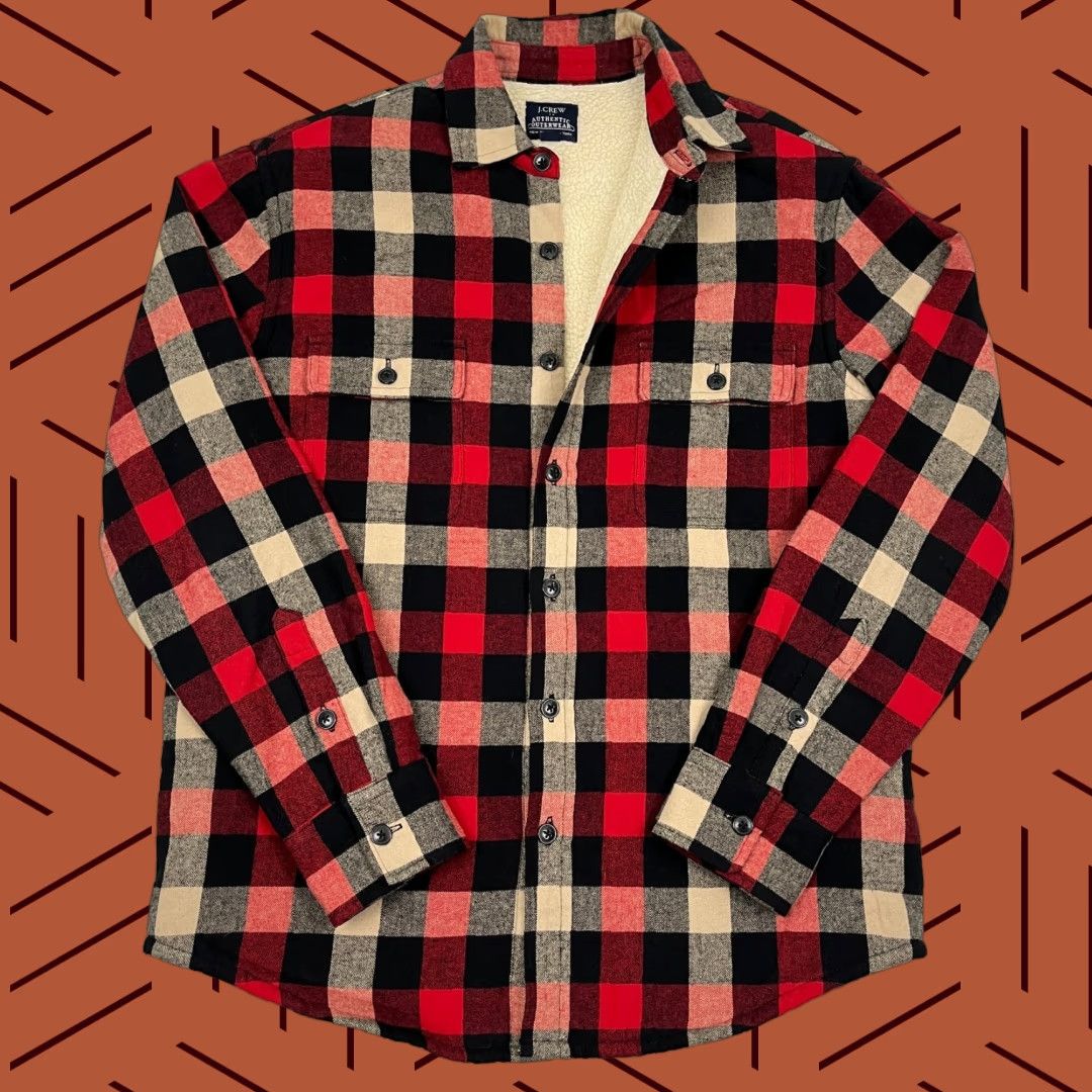J.Crew VINTAGE J.CREW SHERPA LINED FLANNEL SHIRT JACKET Mens M Plaid Heavy Workwear Shacket L/S Size US M / EU 48-50 / 2 - 1 Thumbnail