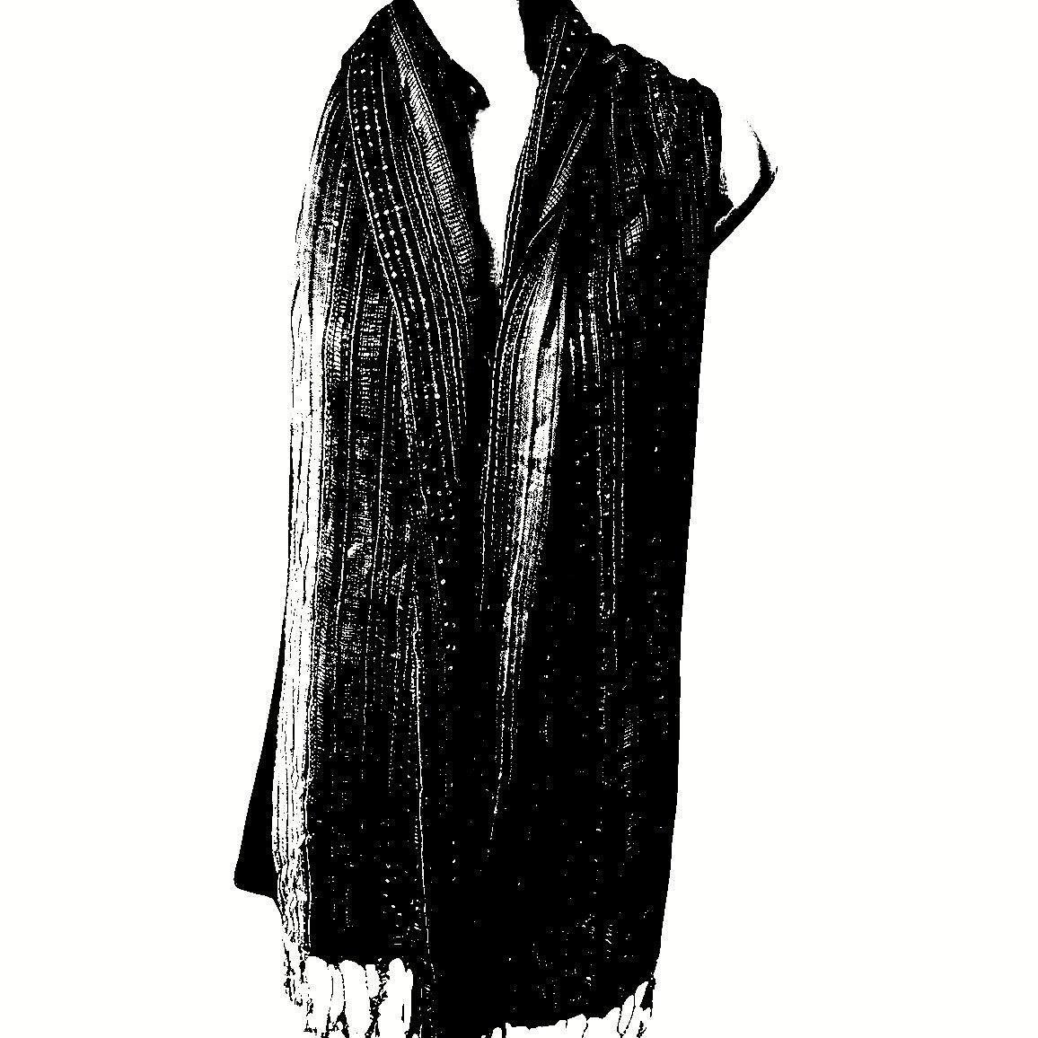 Other Black Shawl Sheer Vest With Silver Threads & Sequins Fringe Size XL / US 12-14 / IT 48-50 - 2 Thumbnail