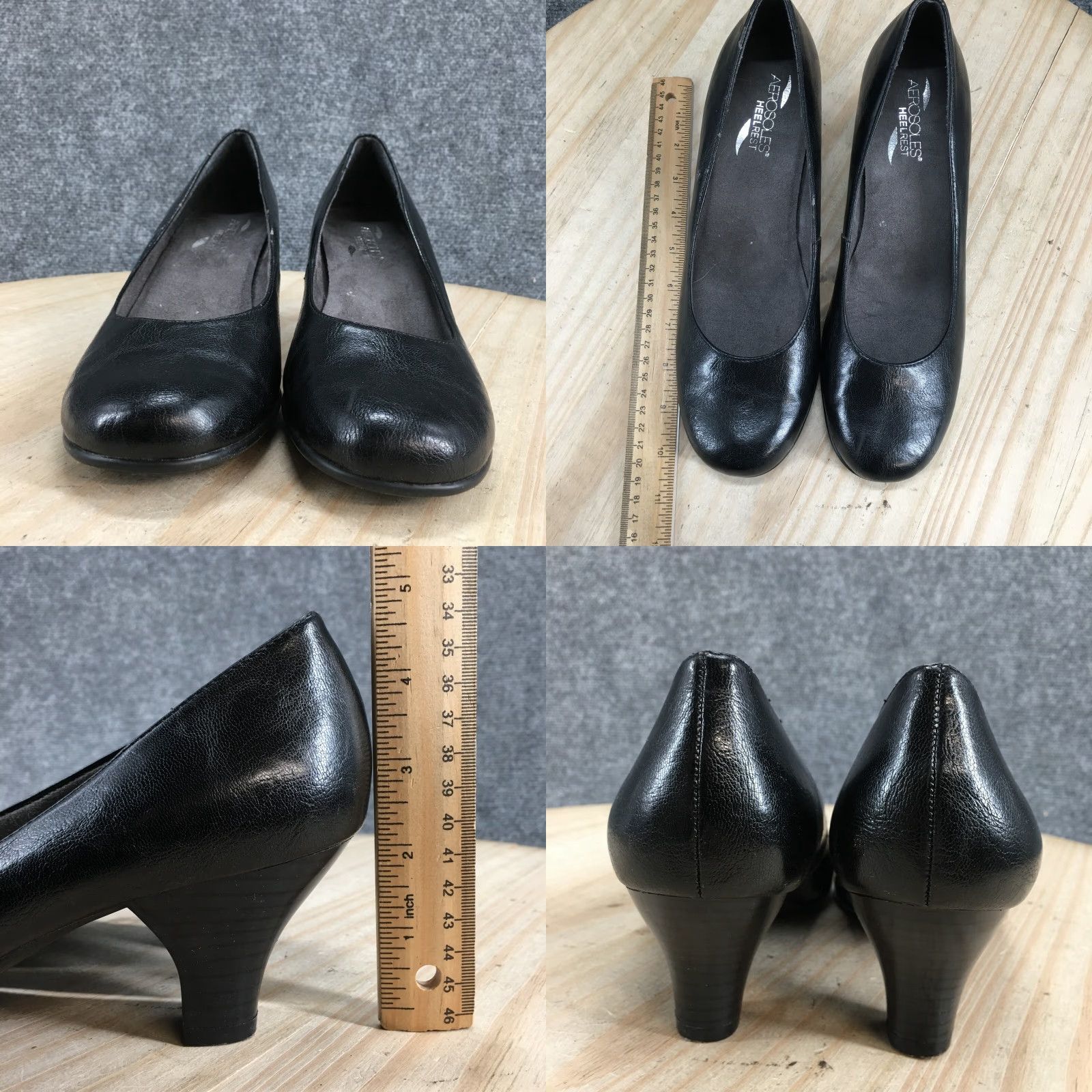 Vintage Aerosoles Wise Guy Pumps Leather Black Slip On Mid Heels Womens 9.5M Casual Pumps Current Size 9.5 M Black Leather Size US 10 / IT 40 - 8 Thumbnail