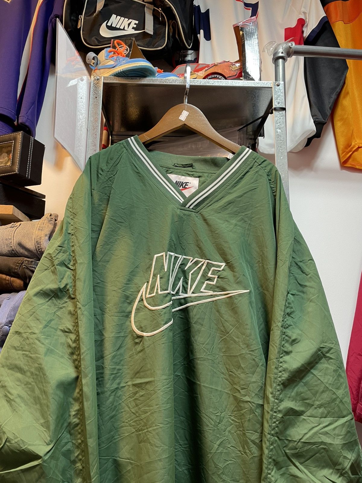Nike Vintage Nike Spell Out V-Neck Windbreaker Size US XL / EU 56 / 4 - 2 Thumbnail