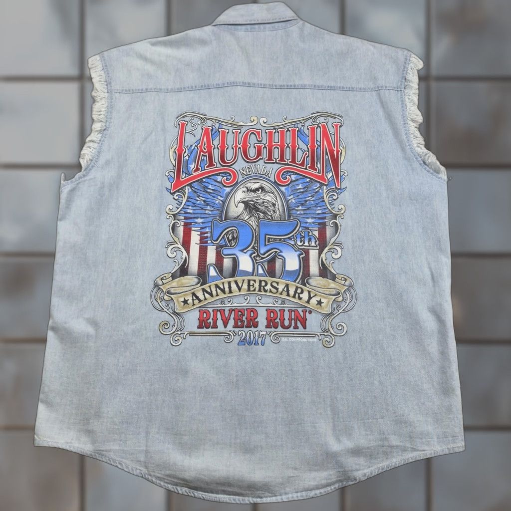 Vintage Biker Clothing Company Shirt Mens 2XL Denim Sleeveless Laughlin River Run 2017 Denim Shirt Casual Patriotic Motorcycle USA 2XL Mens Size US XXL / EU 58 / 5 - 1 Thumbnail