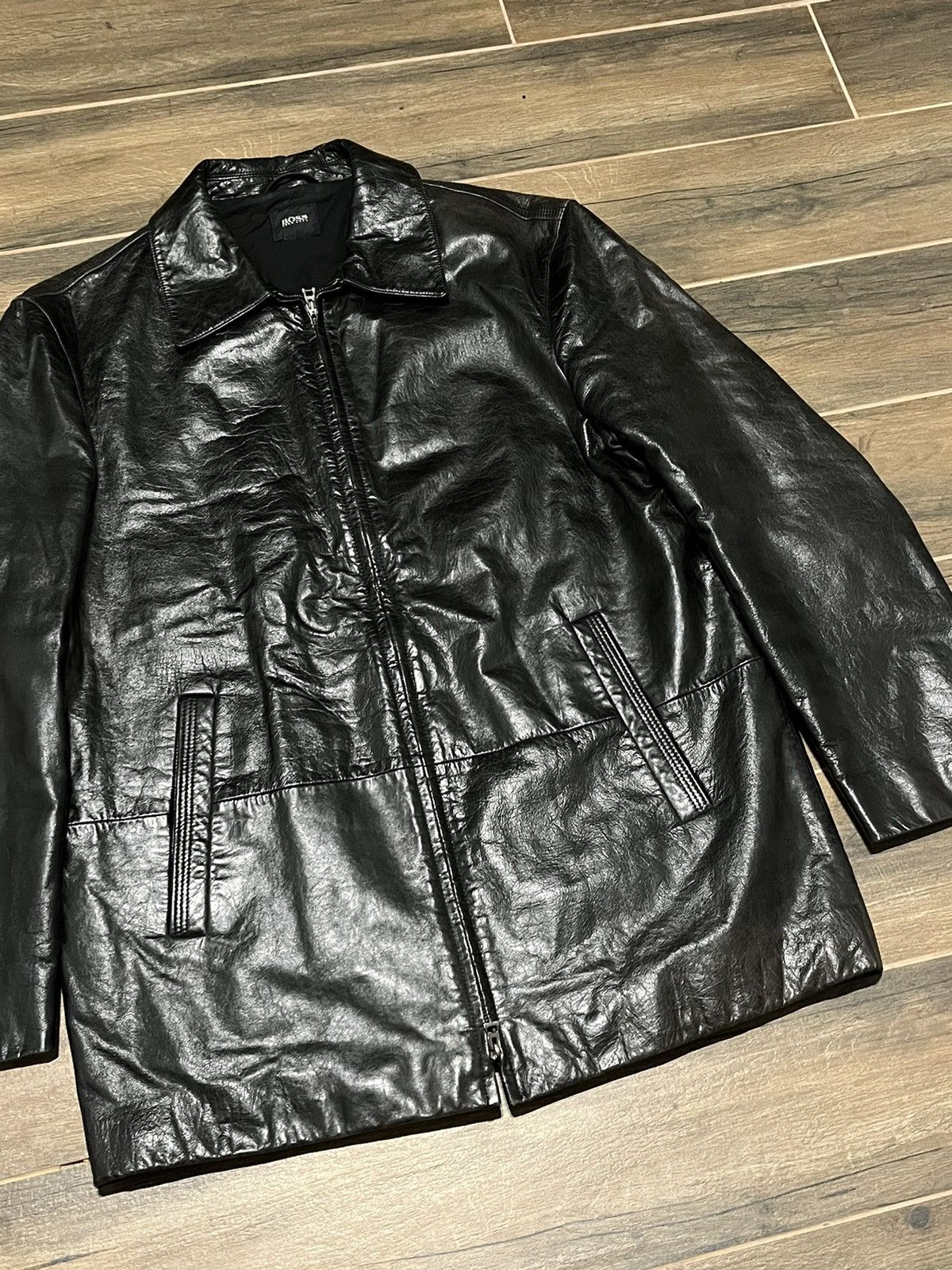 Hugo Boss × Vintage Vintage 90s Hugo Boss Calfskin Leather Coat Size US L / EU 52-54 / 3 - 3 Thumbnail