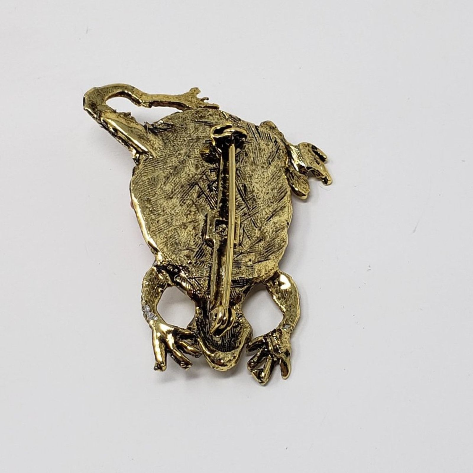 Other Gold-Tone Frog Brooch Blush Rose Colored Stone Body Red Eyes Size ONE SIZE - 7 Thumbnail
