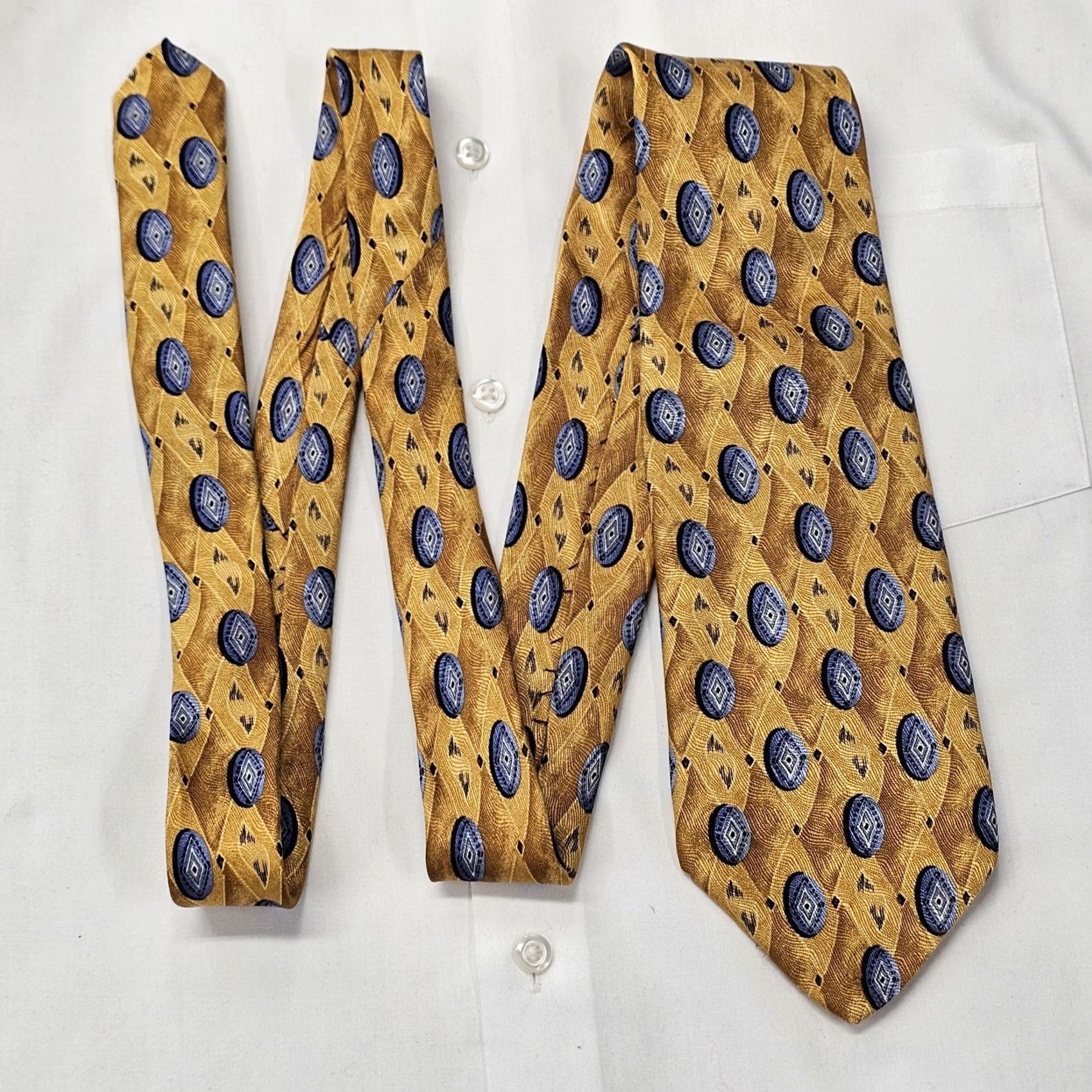 Robert Talbott Robert Talbott Studio Tie Men's Golden Geometric Printed Necktie Preppy Classic Silk Silk Necktie 57-60” Gold Geometric Abstract Designer Men Carded Size ONE SIZE - 2 Thumbnail