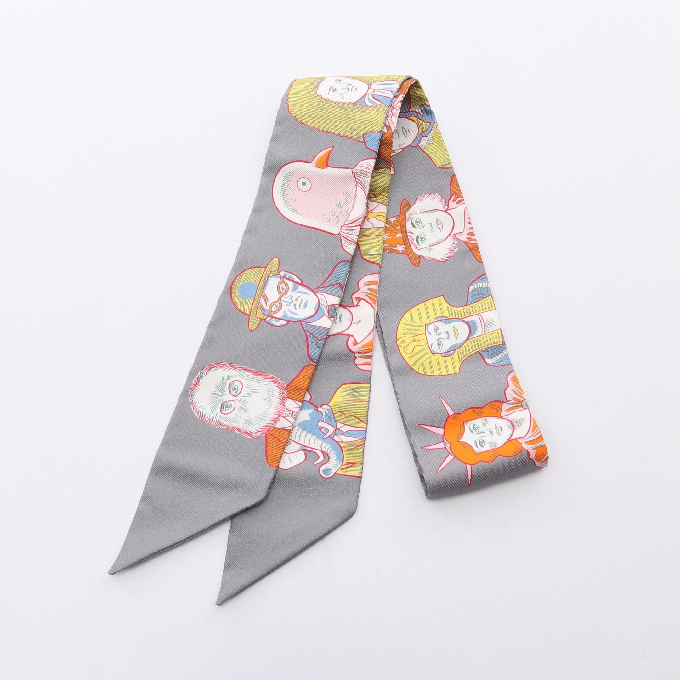Hermes Hermes Twilly Dresse Code Ribbon Scarf Silk Gray Multicolor Size ONE SIZE - 1 Thumbnail