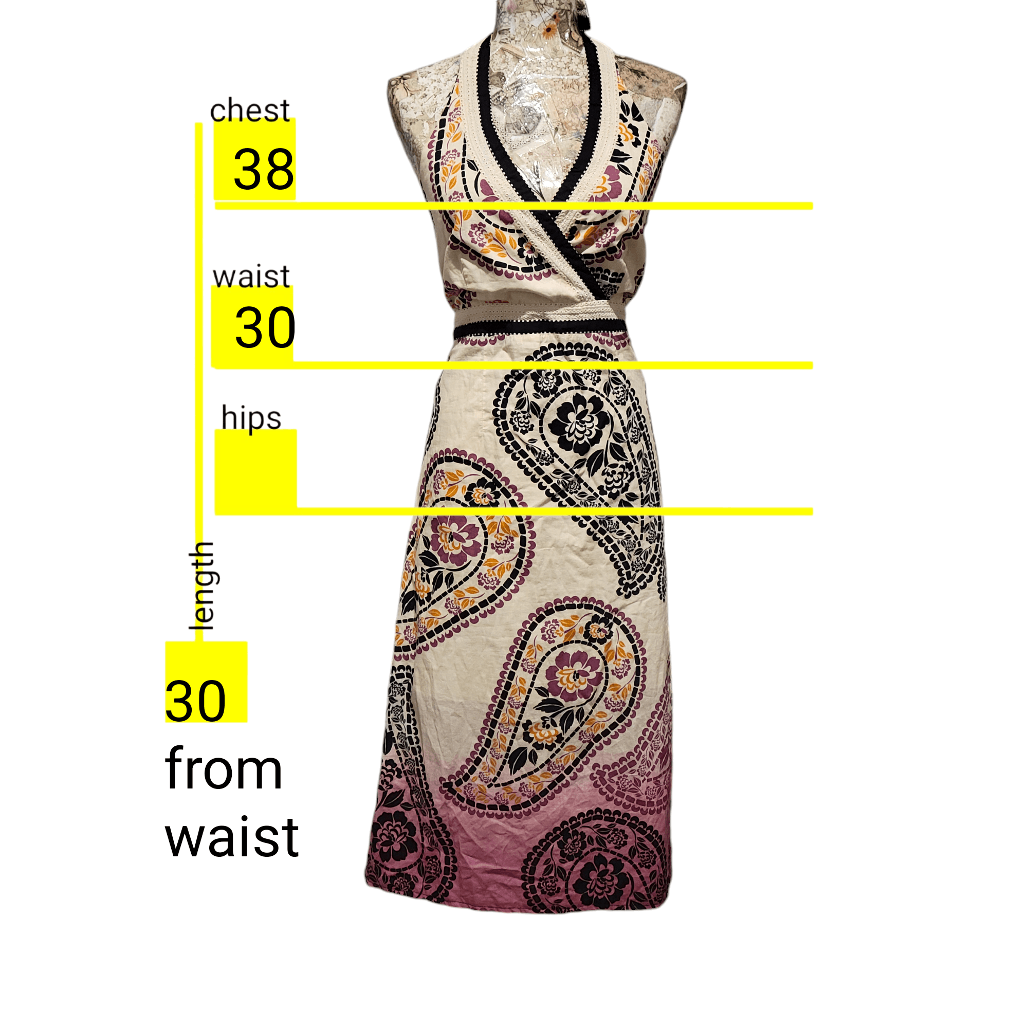 NBDN Nobrandedon Style & Co. Paisley Halter Empire Waist Tan Ombre Dress Size L / US 10 / IT 46 - 4 Thumbnail