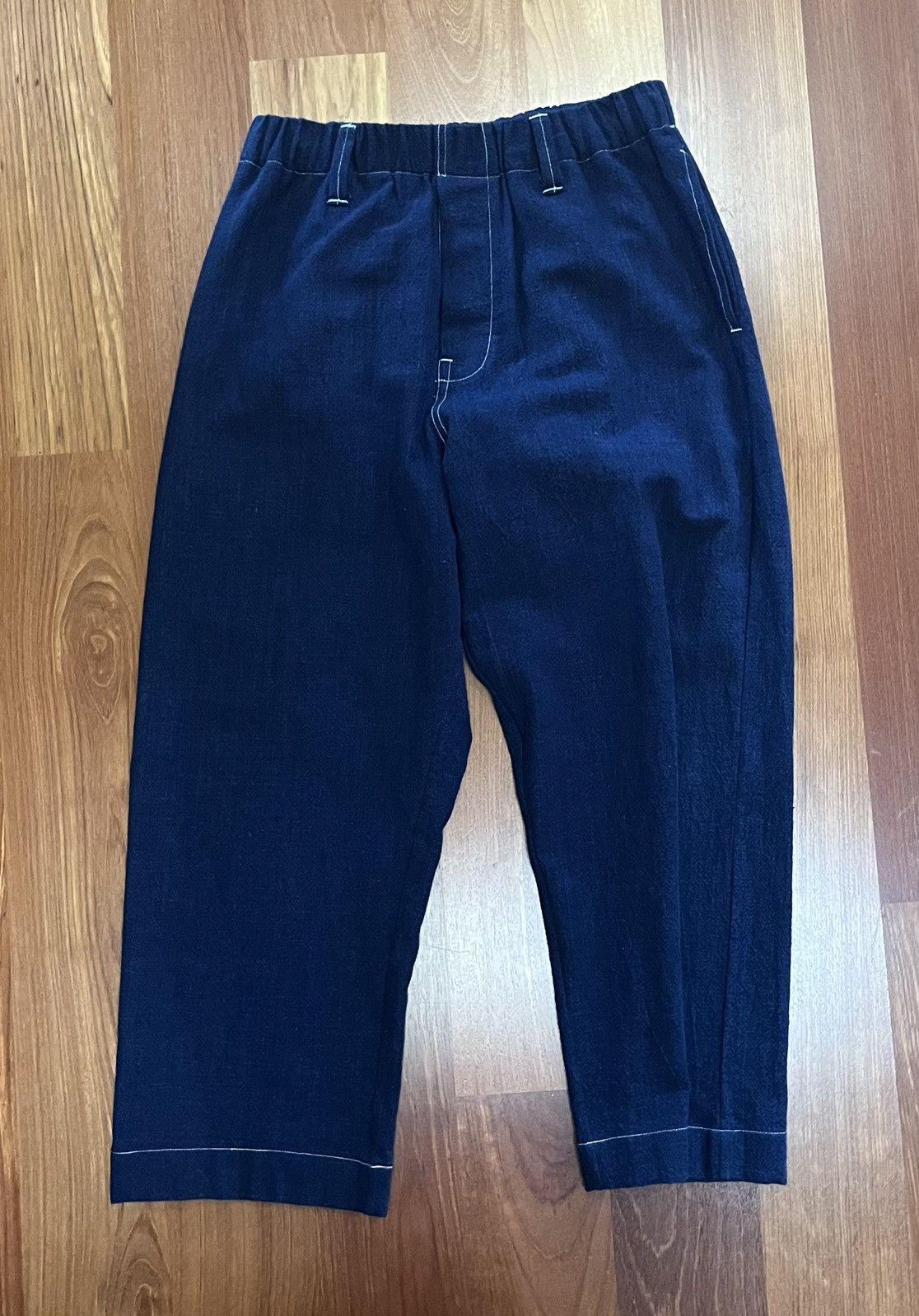 image of Evan Kinori Indigo Denim Elastic Pants Size Medium, Men's