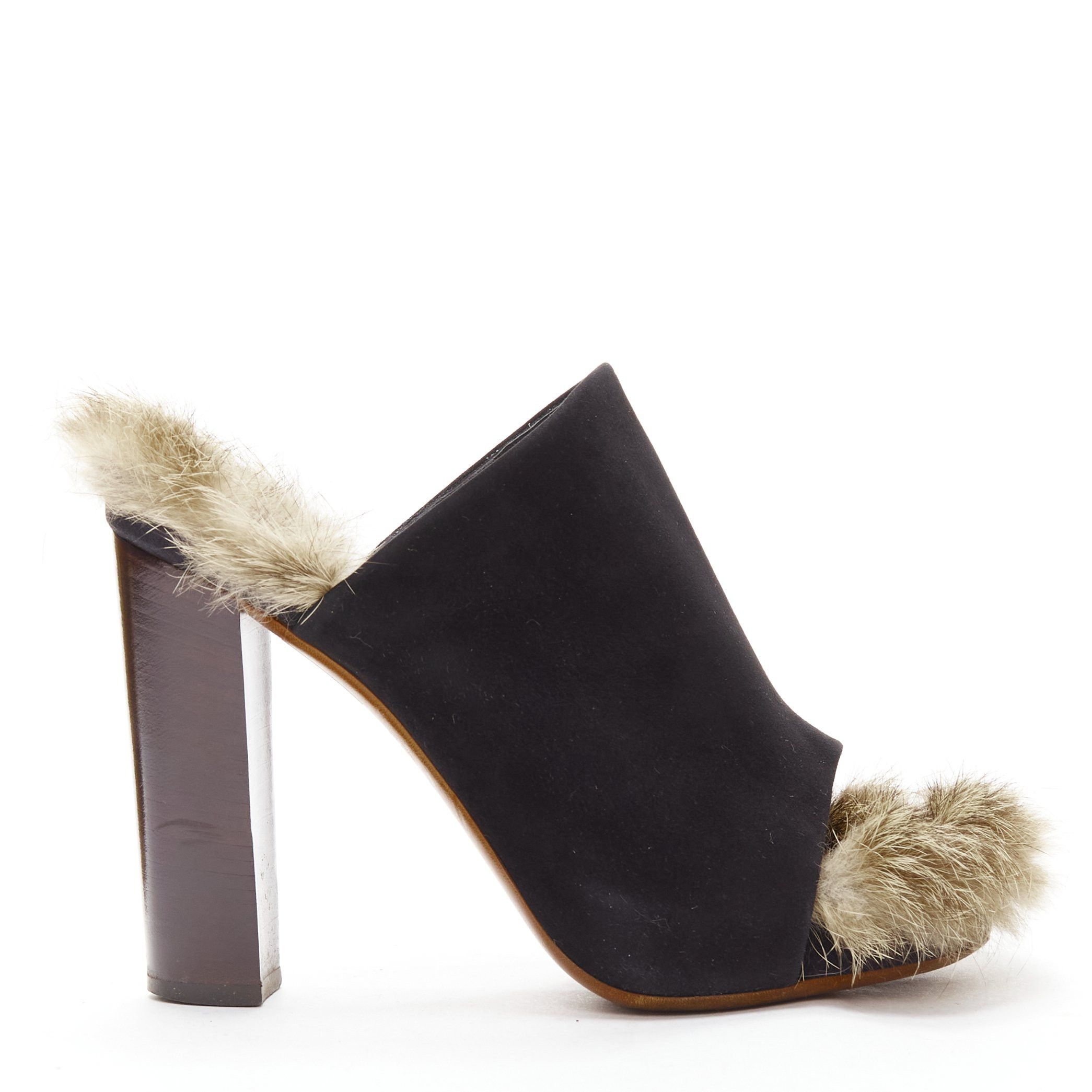 Celine OLD CELINE Phoebe Philo 2010 Runway black suede fur mules EU36 Size US 6 / IT 36 - 1 Thumbnail