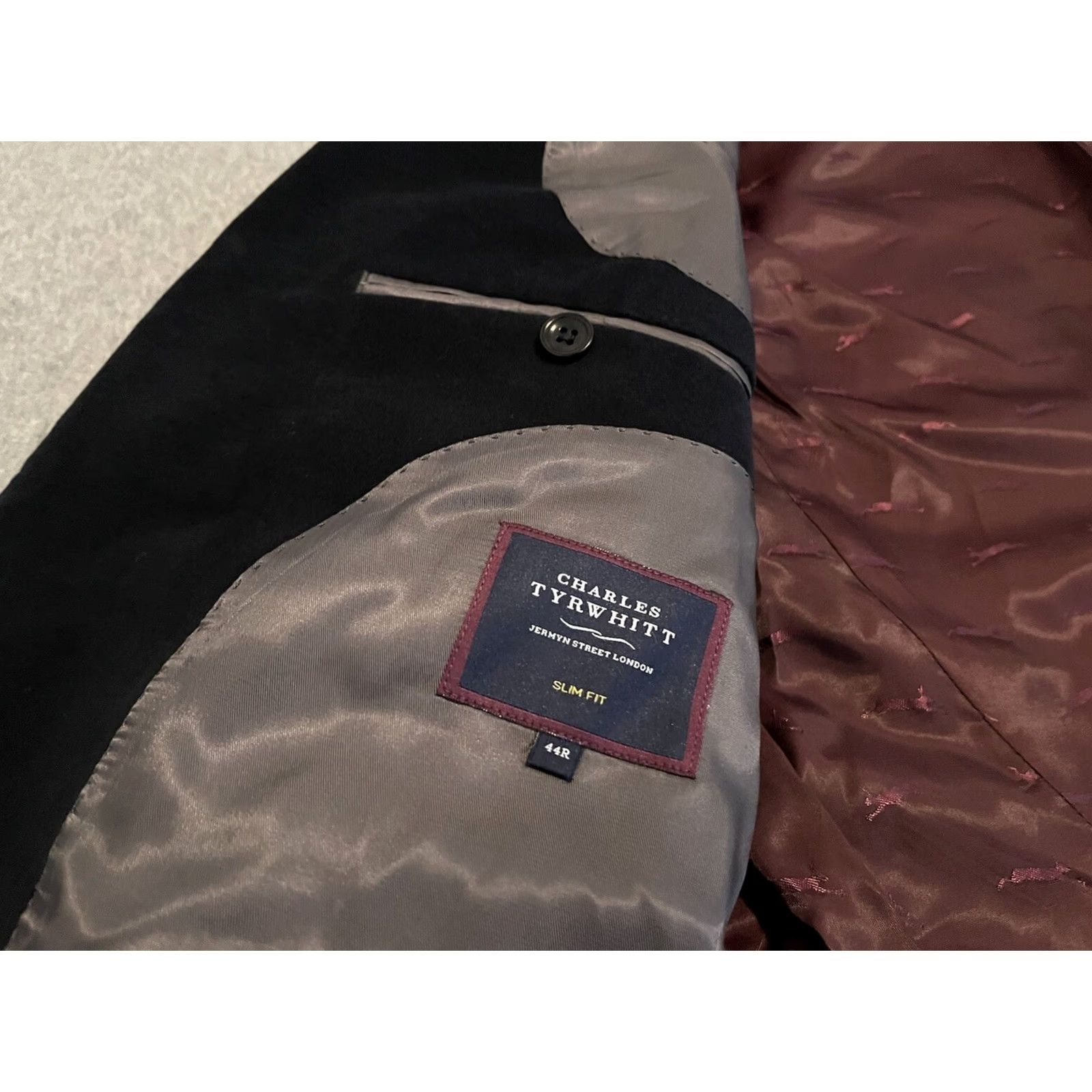 Charles Tyrwhitt Charles Tyrwhitt Blazer Sport Coat Jacket Mens 44R Slim Fit Black 2 Button Cotton Elastane Size 44R - 3 Thumbnail